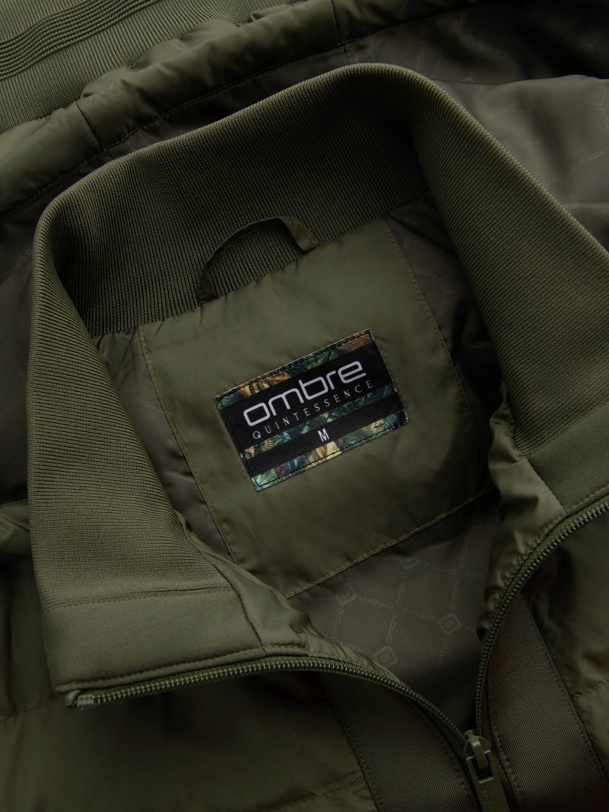 Ombre Men&#039;s quilted bomber jacket with high collar - dark olive green