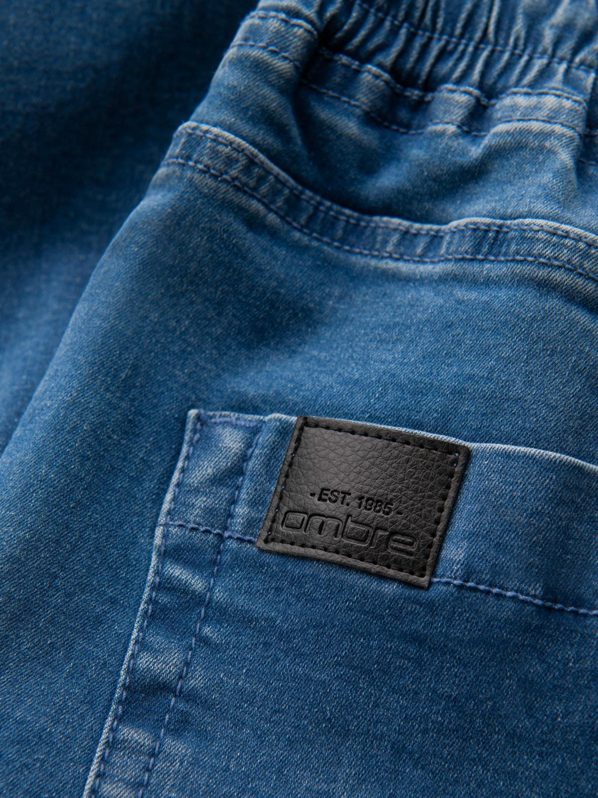 Ombre Men's denim joggers with piping - blue