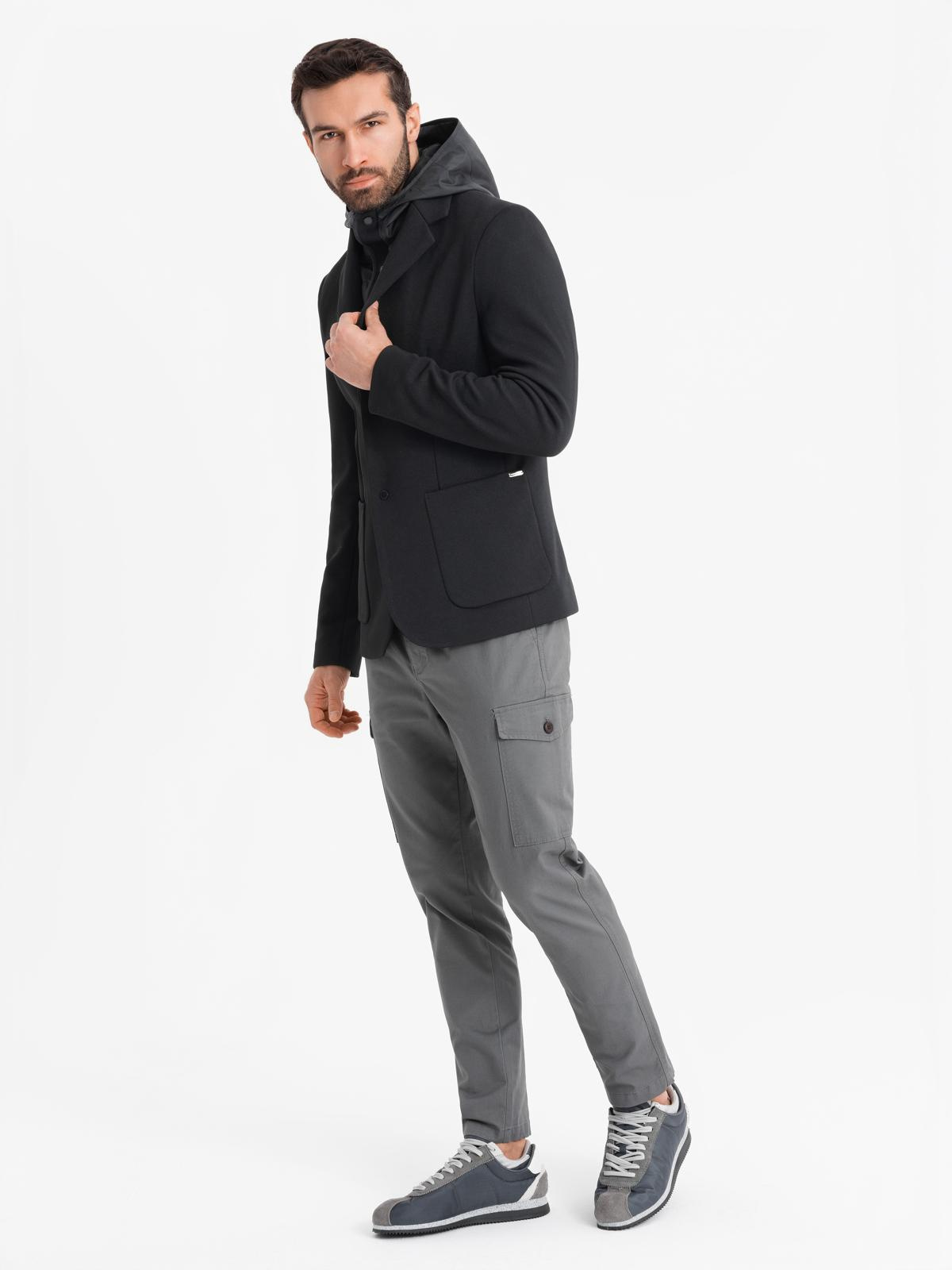 Ombre Men's jacket with high collar and hood - black