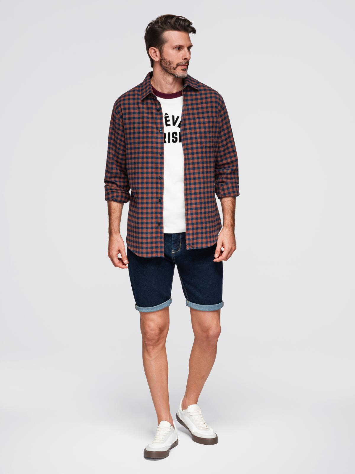 Ombre Men's checkered flannel shirt - navy blue and black
