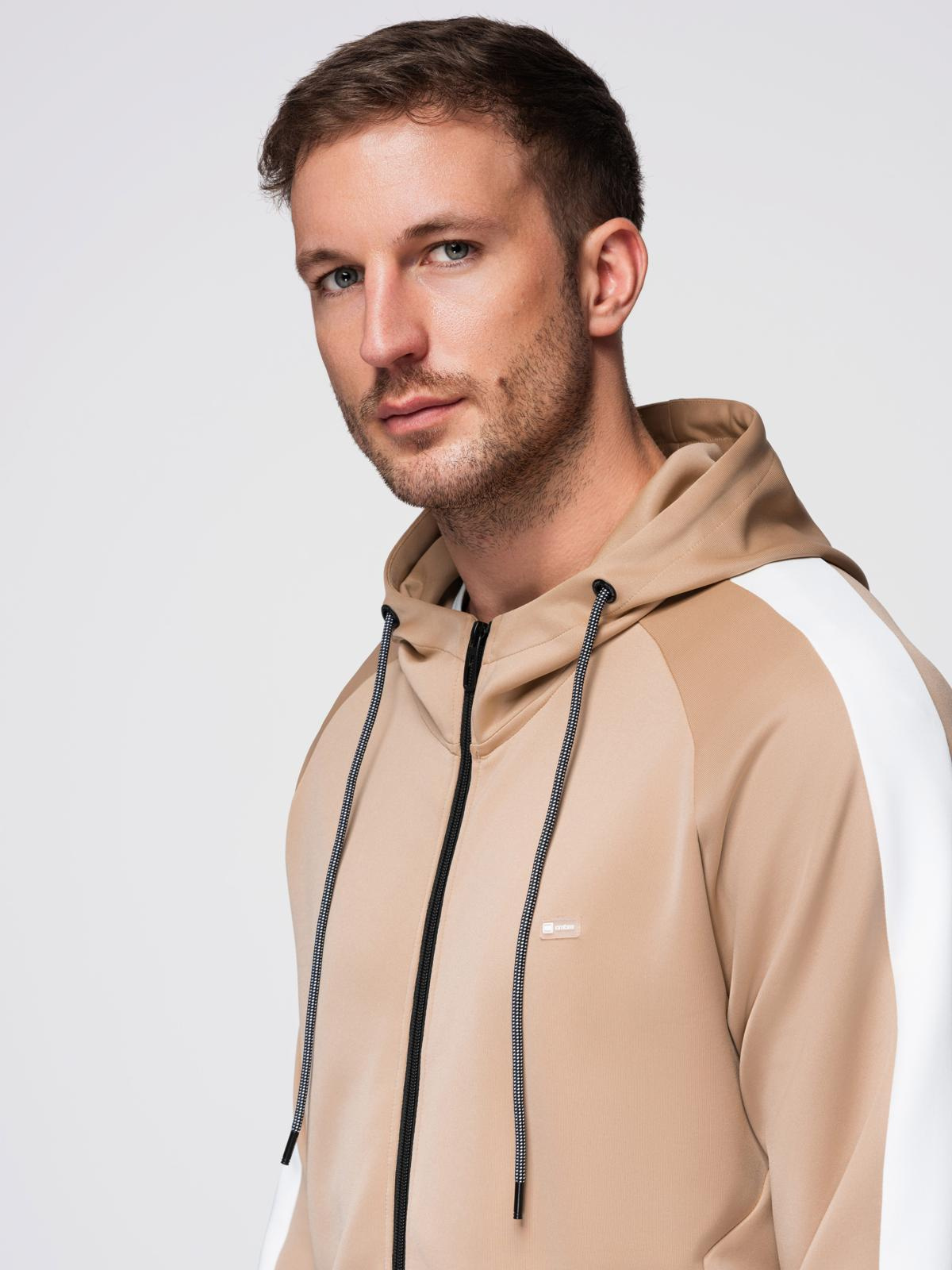 Ombre Unzipped men&#039;s hooded sweatshirt with piping - beige