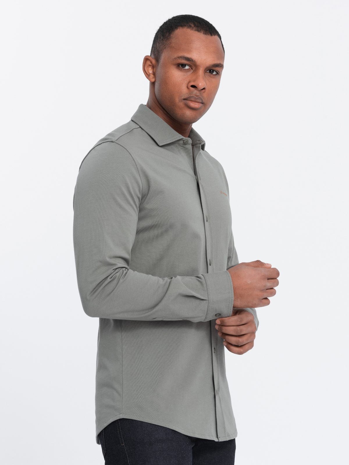 Ombre Men's cotton REGULAR single jersey knit shirt - light khaki
