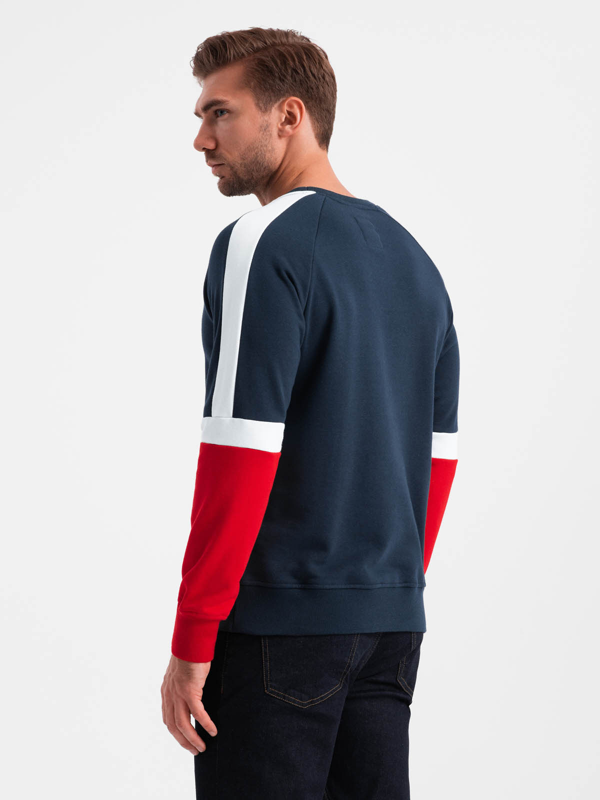 Ombre Tri-color men&#039;s sweatshirt with raglan sleeves - navy blue