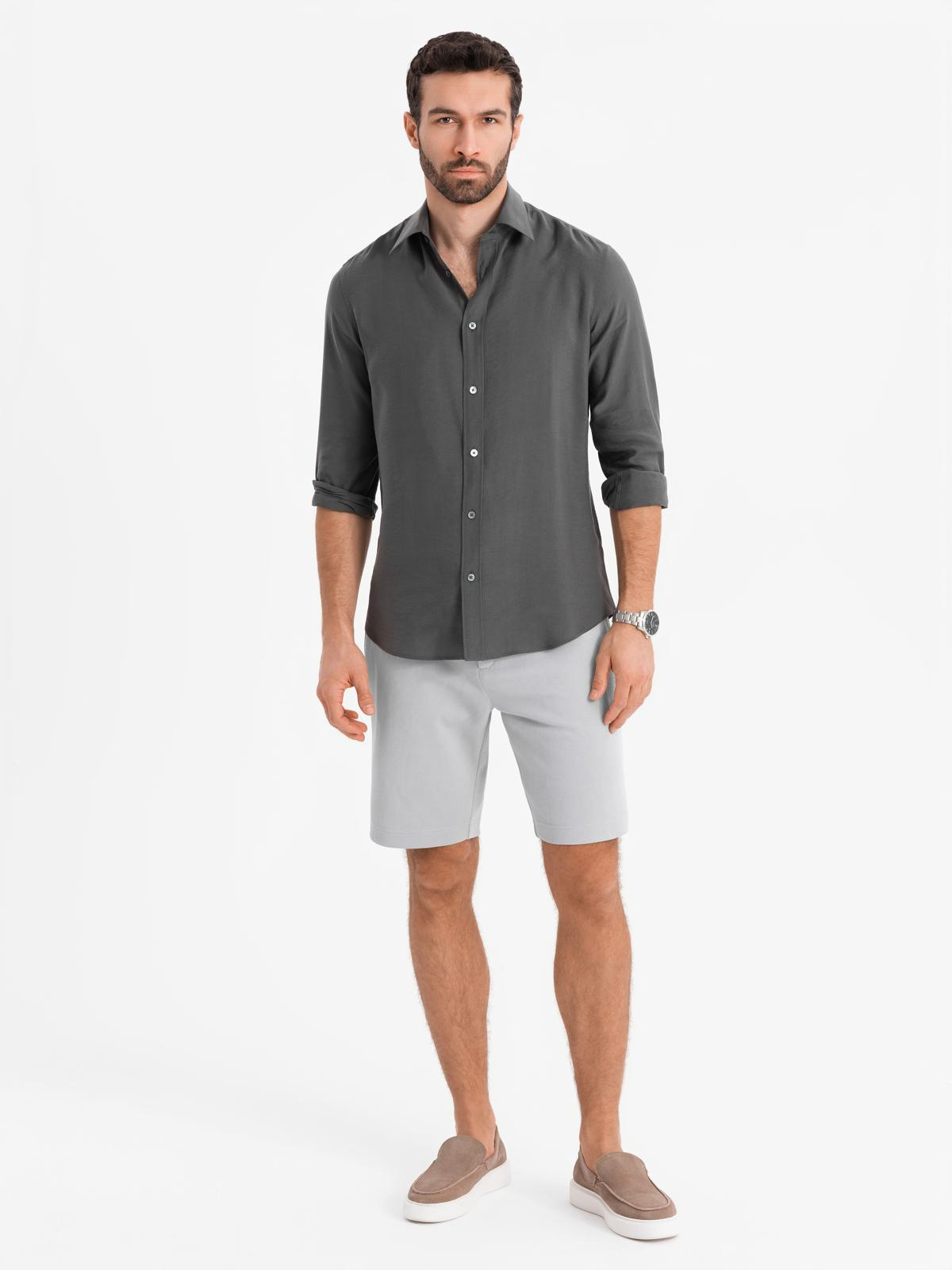 Ombre Men&#039;s SLIM FIT structured knit shorts - light grey