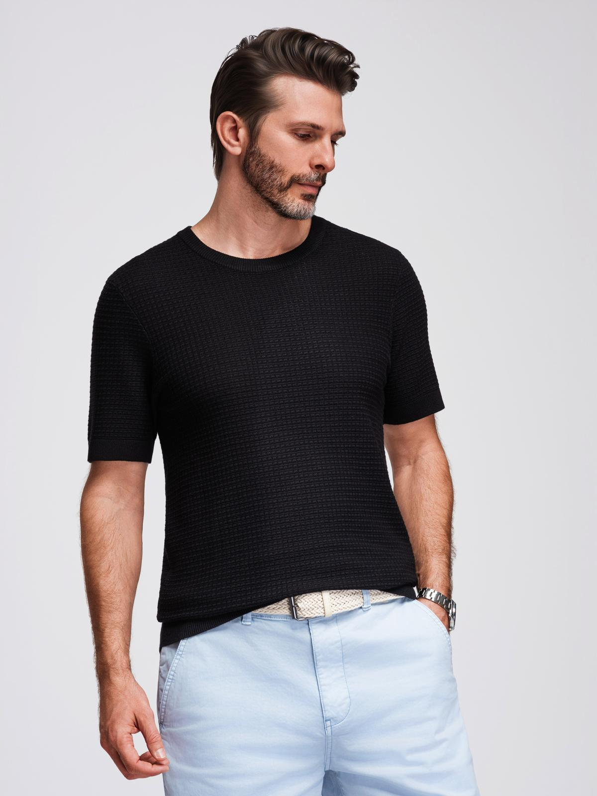 Ombre Men's structured knitted t-shirt - black