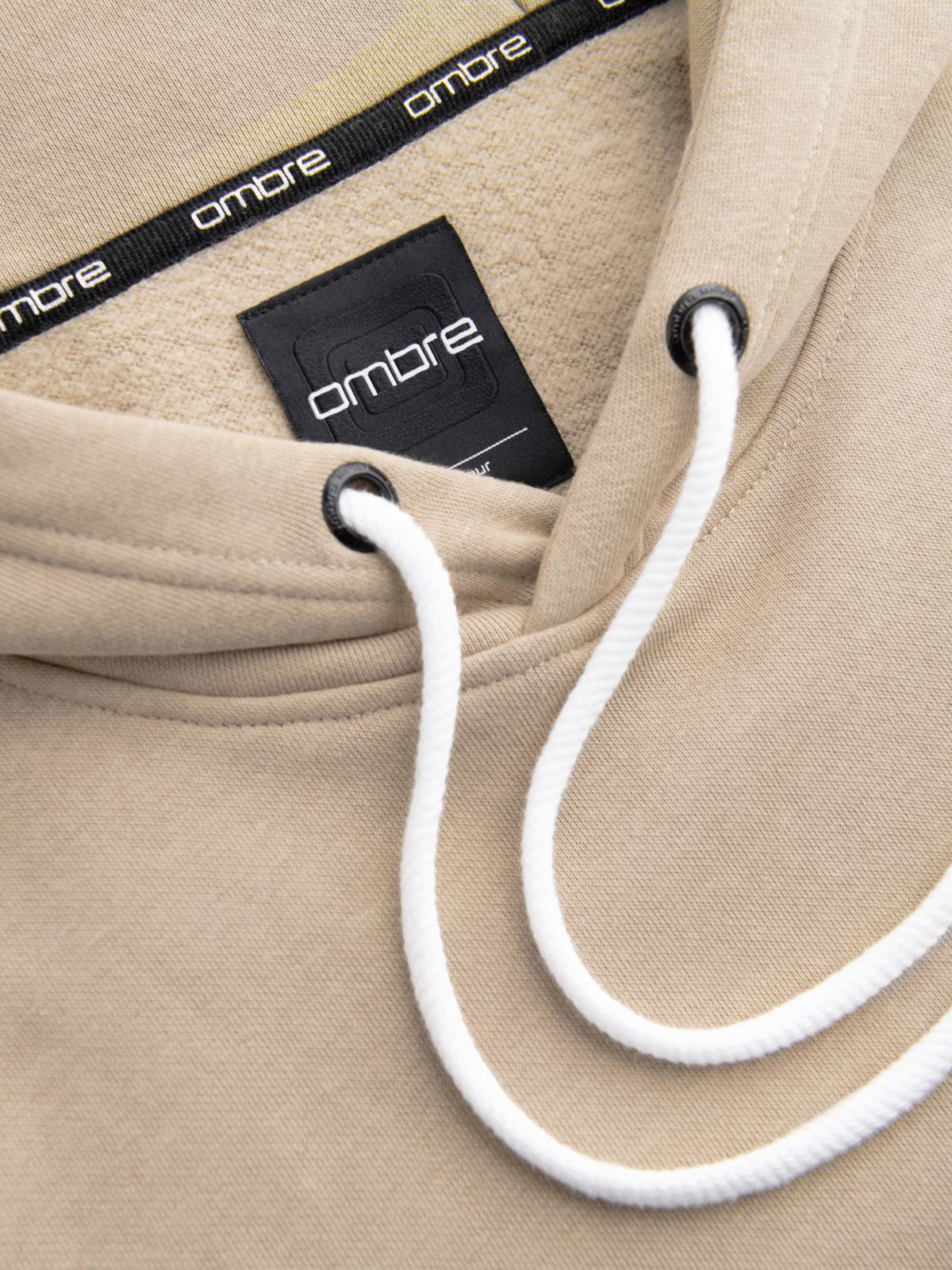 Ombre Men's kangaroo sweatshirt with hood and college style patch - sand