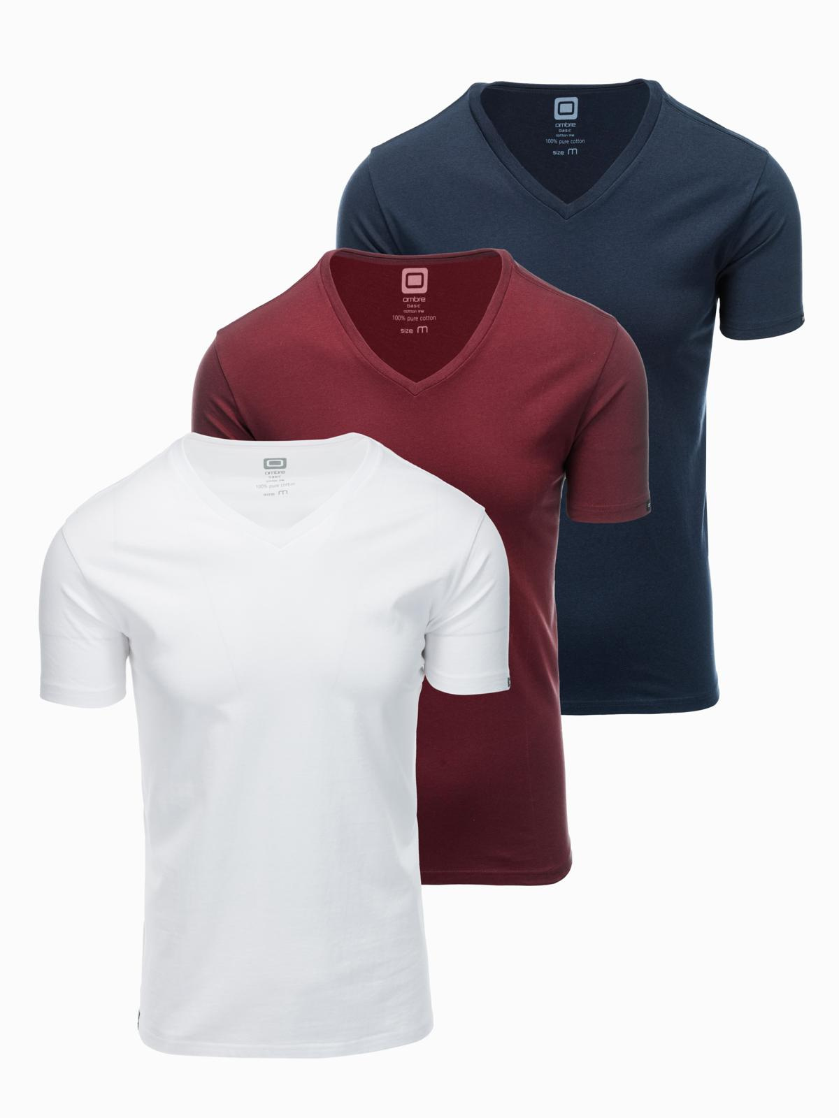 Ombre BASIC men&#039;s V-neck cotton T-shirt set - white/green/maroon