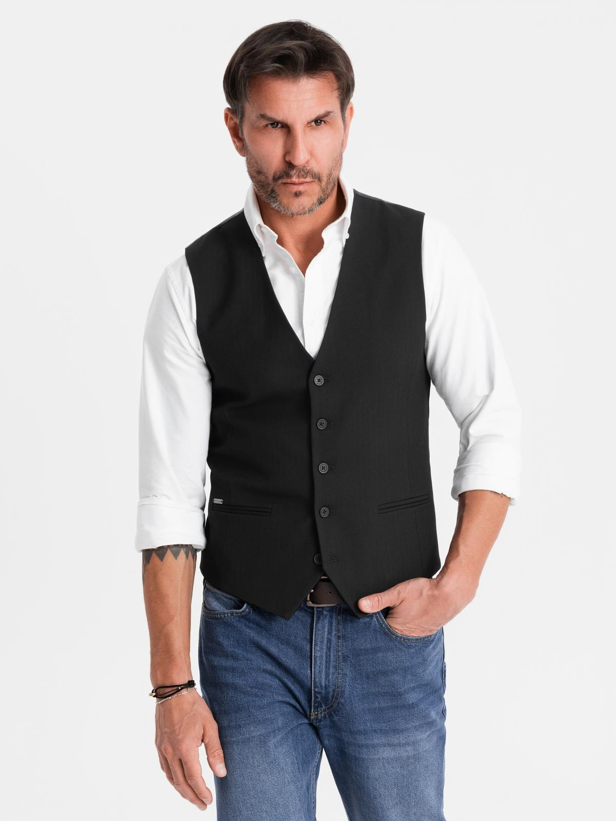 Ombre Elegant men&#039;s SLIM FIT herringbone vest - black