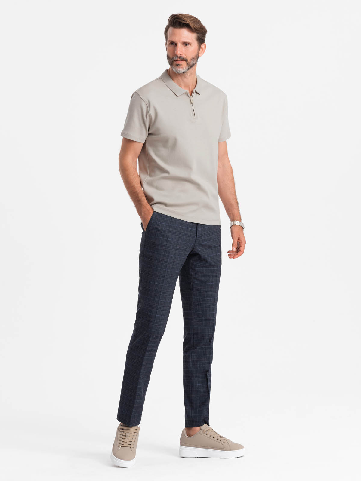 Ombre Men&#039;s polo shirt with zippered collar - ash