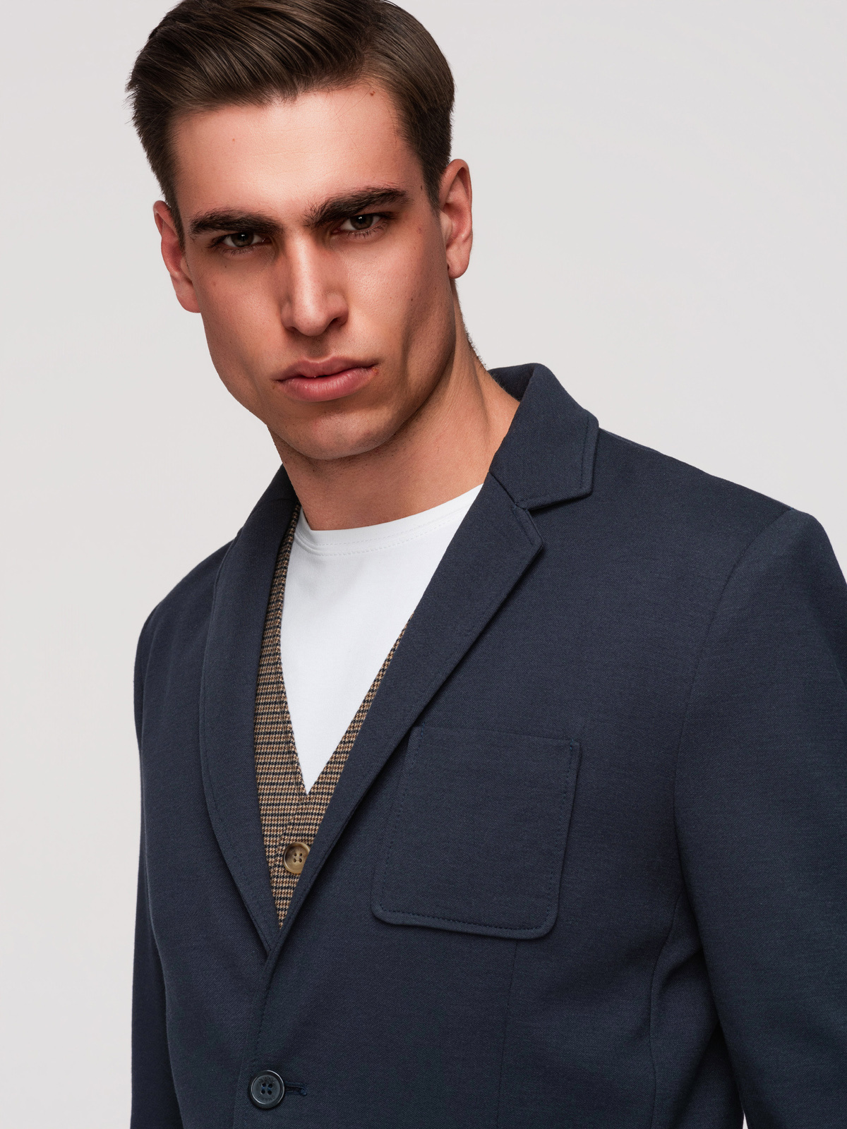 Ombre Men's SLIM knit jacket with subtle texture - navy blue