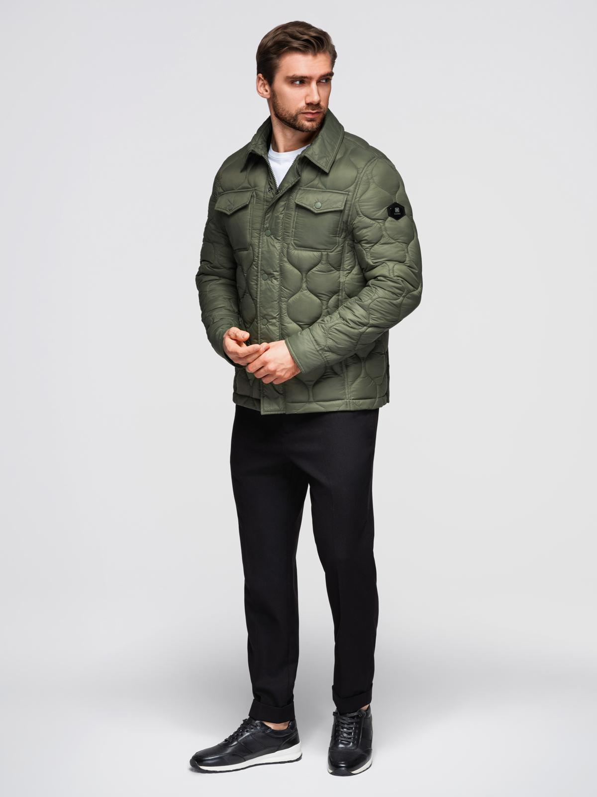 Ombre Men&#039;s quilted jacket in shirt cut - olive