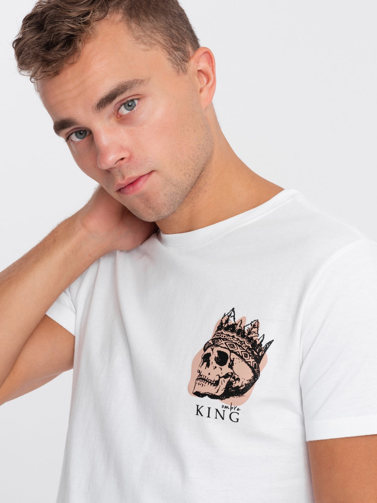 Ombre Men's cotton t-shirt with chest print - white