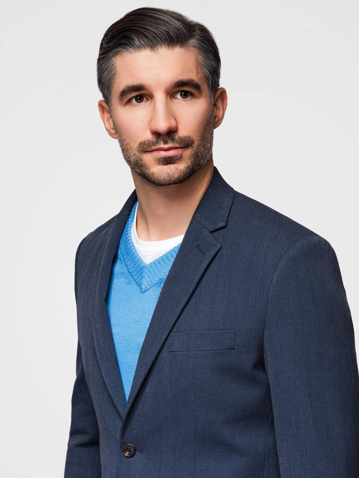 Ombre Elegant men's SLIM FIT jacket with rayon - dark blue