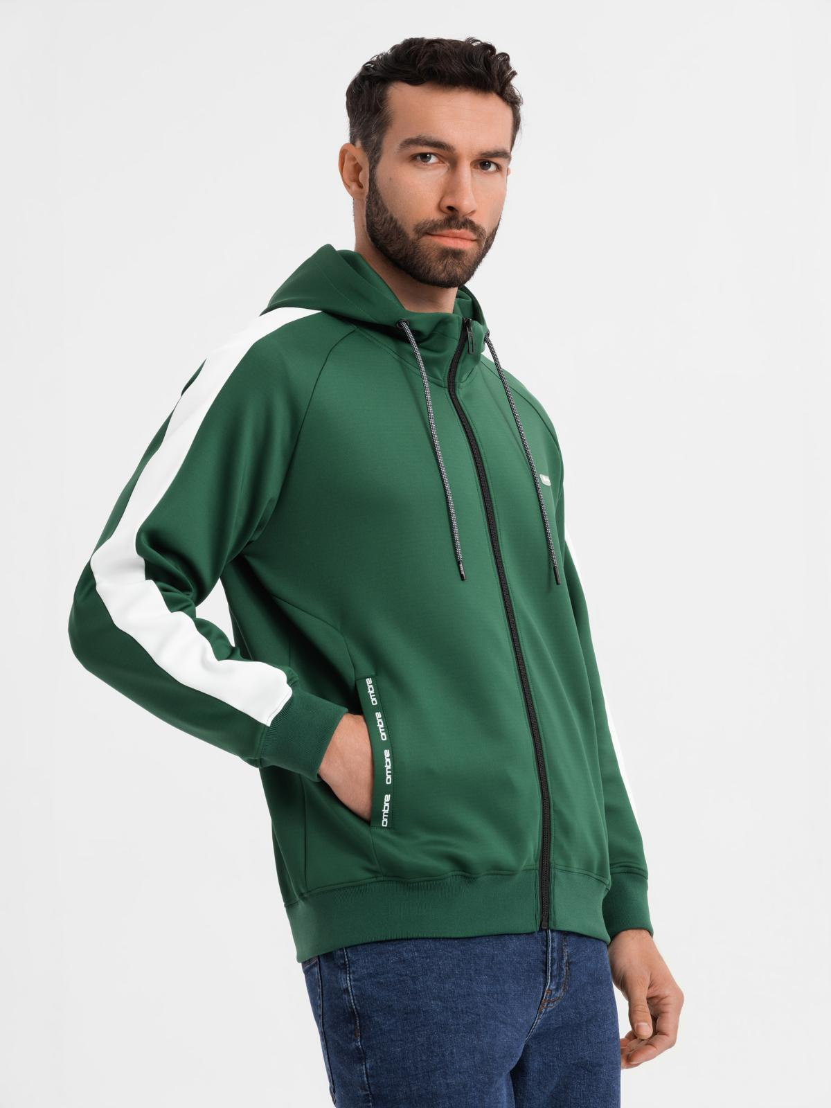 Ombre Unzipped men's hooded sweatshirt with piping - dark green