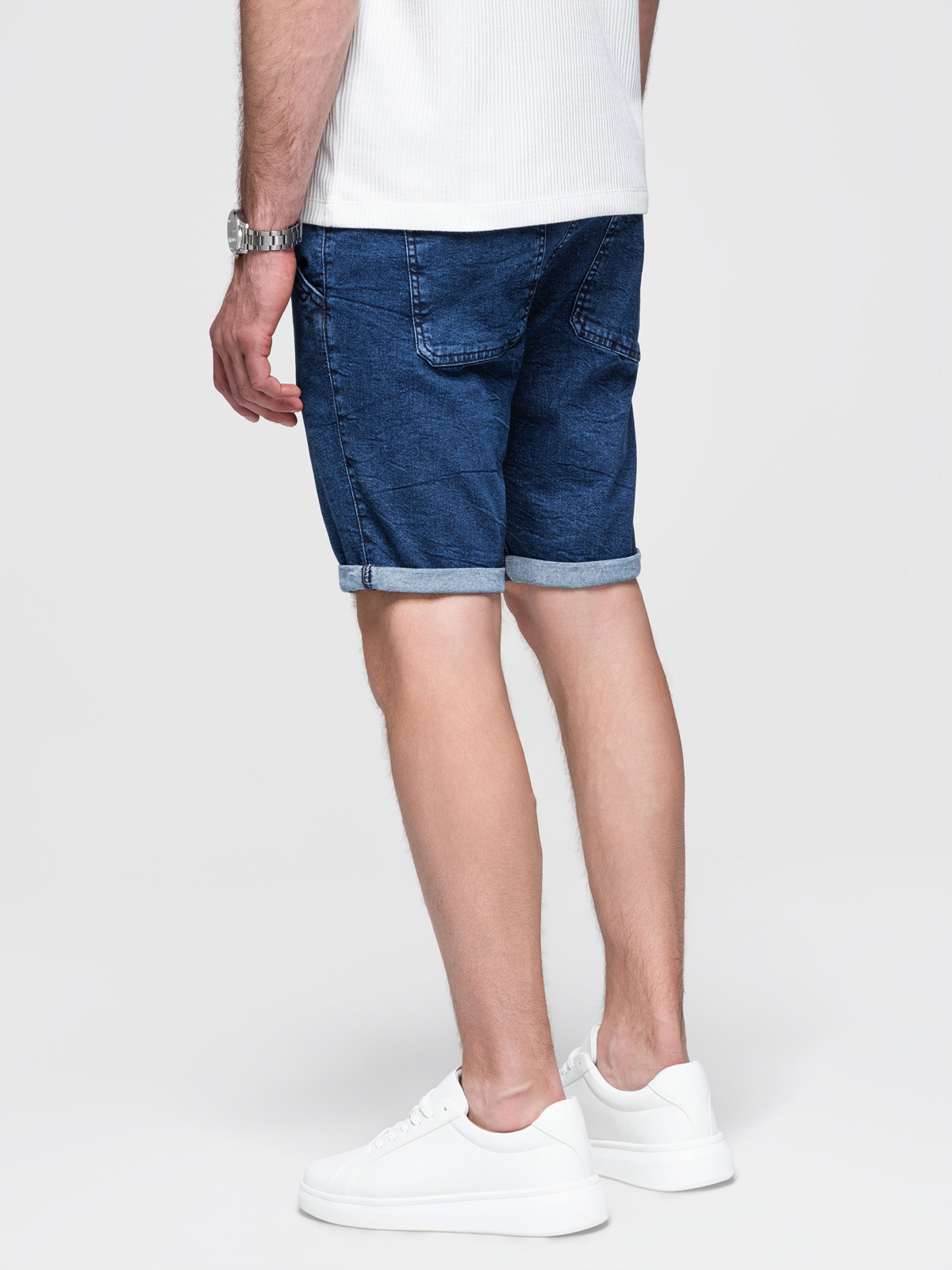 Ombre Men's denim shorts with rolled up leg - dark blue