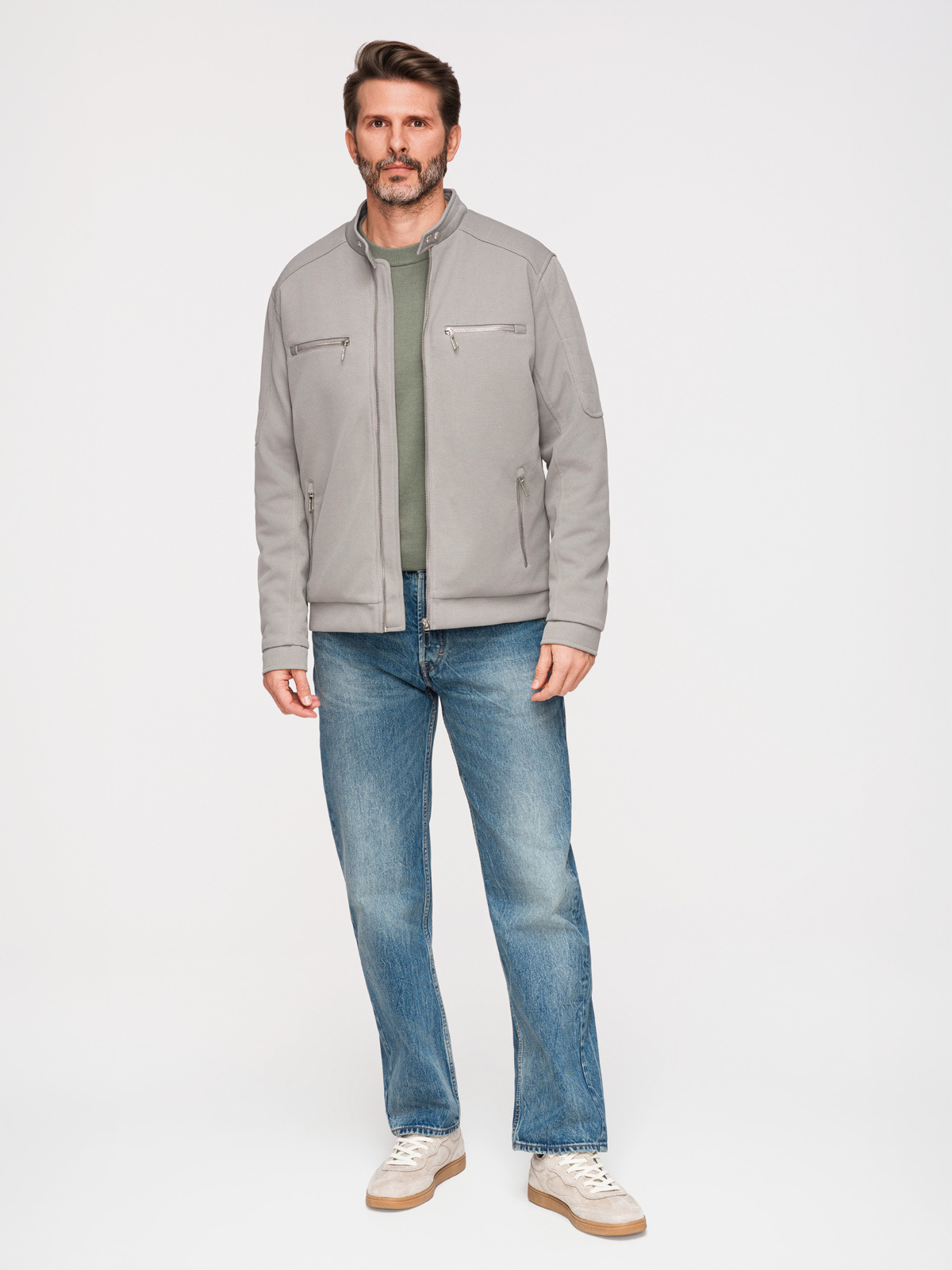 Ombre Men's biker jacket with pockets and collar - grey