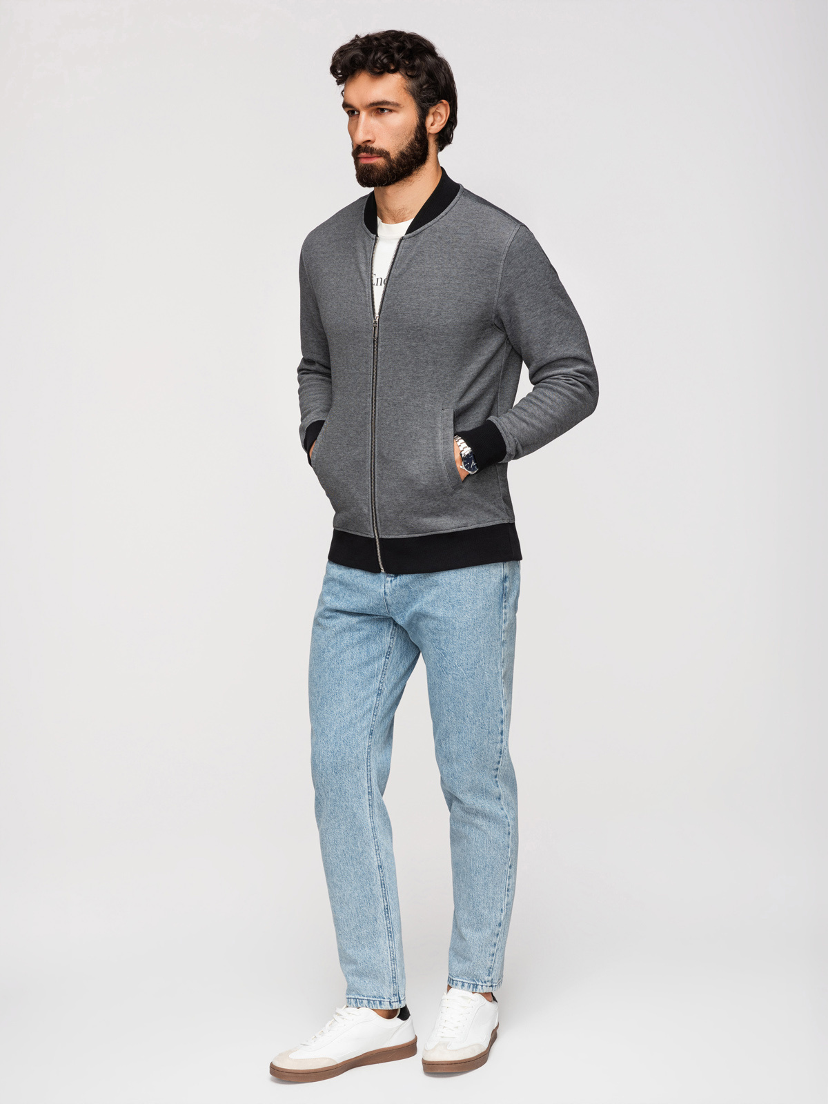 Ombre Men's pique knit bomber jacket - black