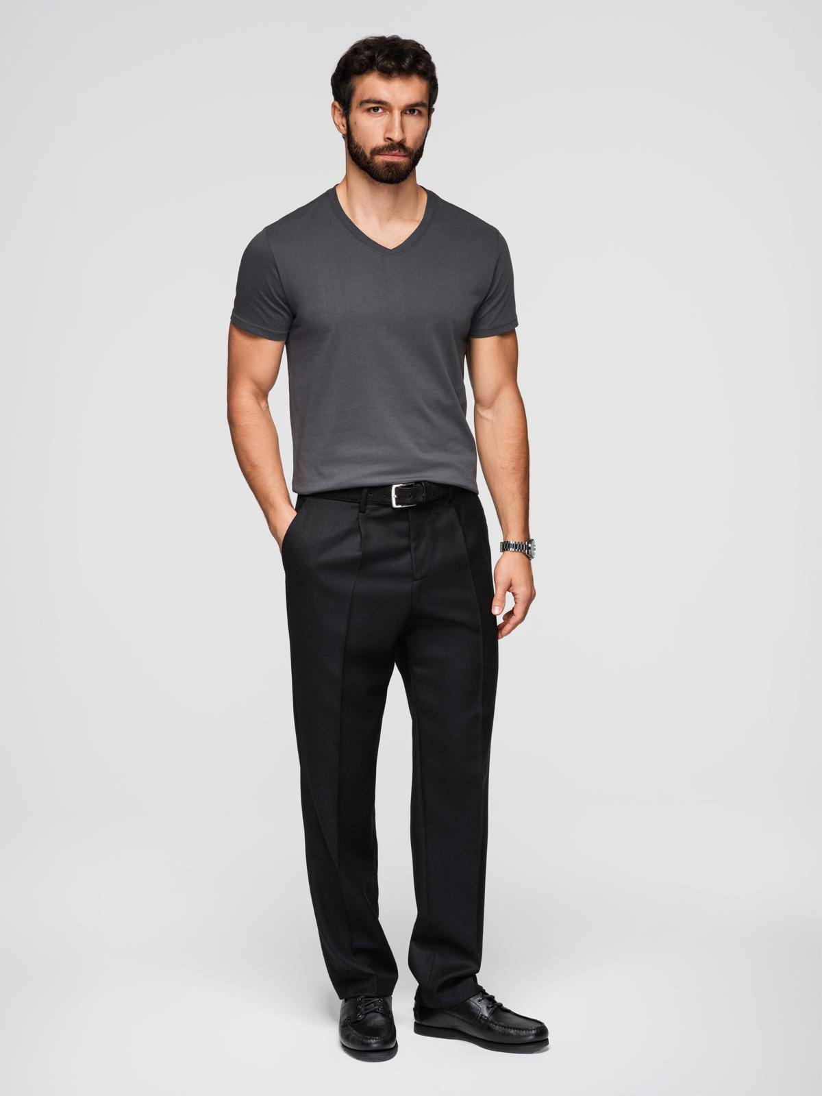 Ombre Men's BASIC classic cotton T-shirt with a serape neckline - graphite