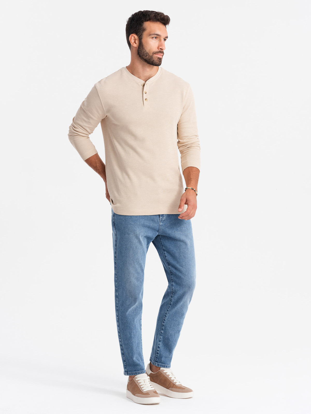 Ombre Men&#039;s CARROT FIT denim pants with subtle rubbing - blue