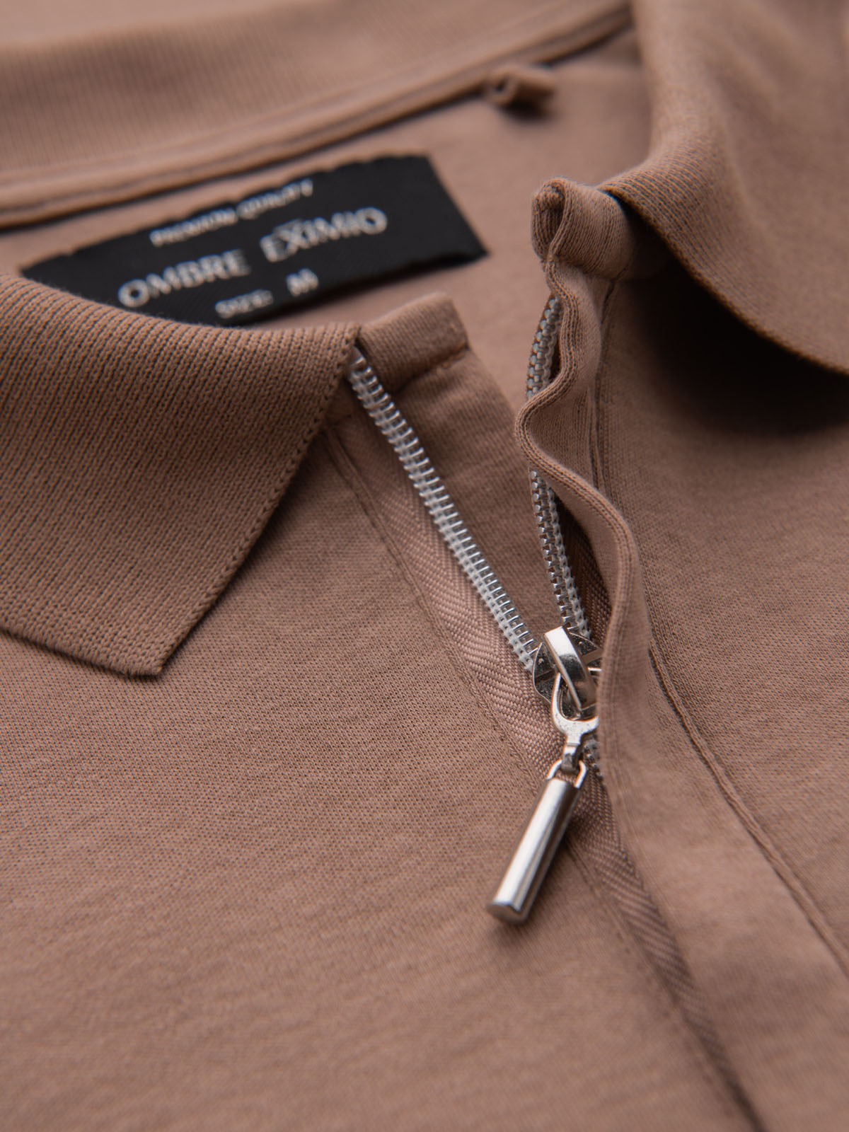 Ombre Men's polo shirt with zipper neckline - light brown