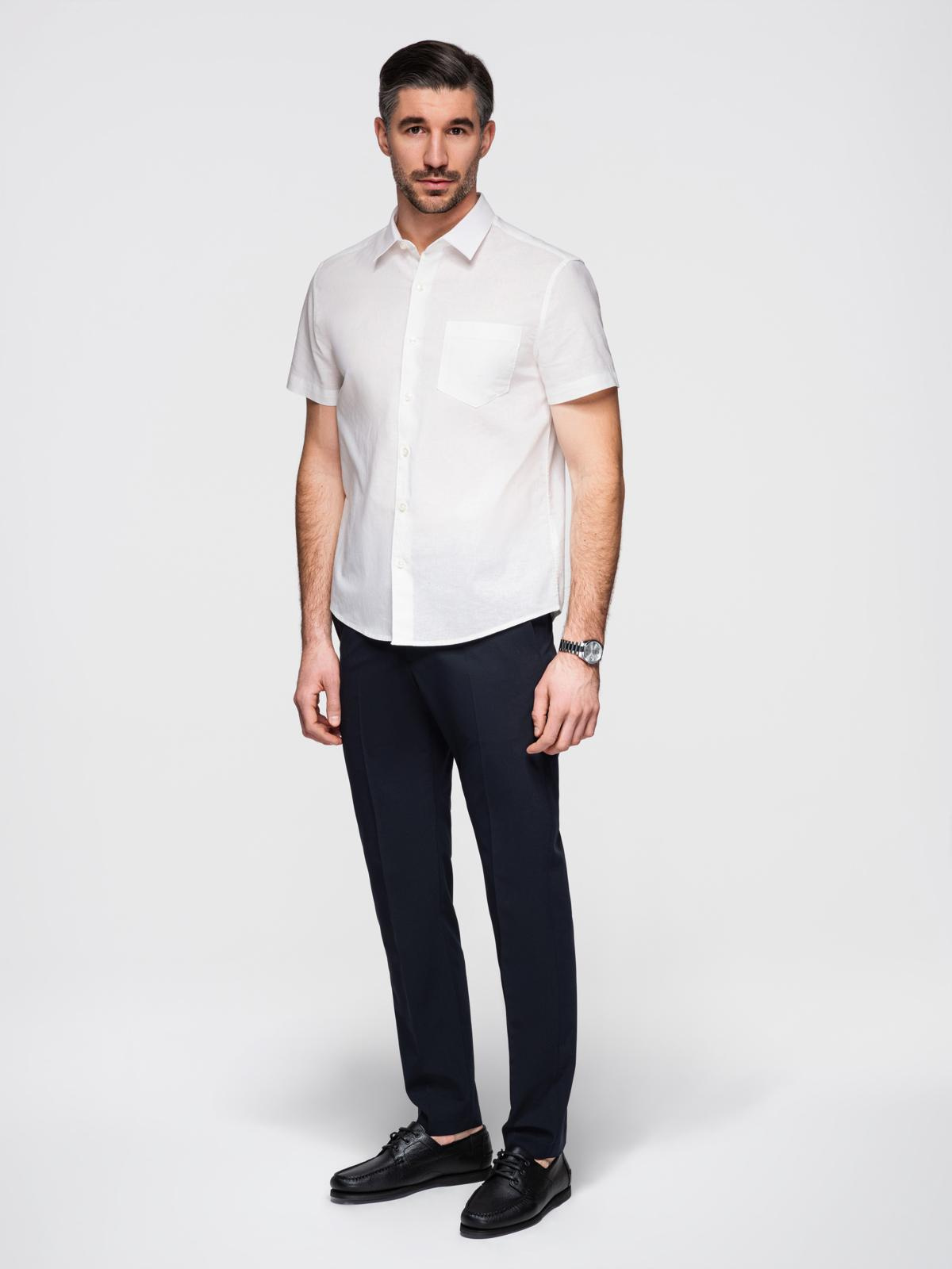 Ombre Men's short-sleeved linen-cotton shirt with pocket - broken white