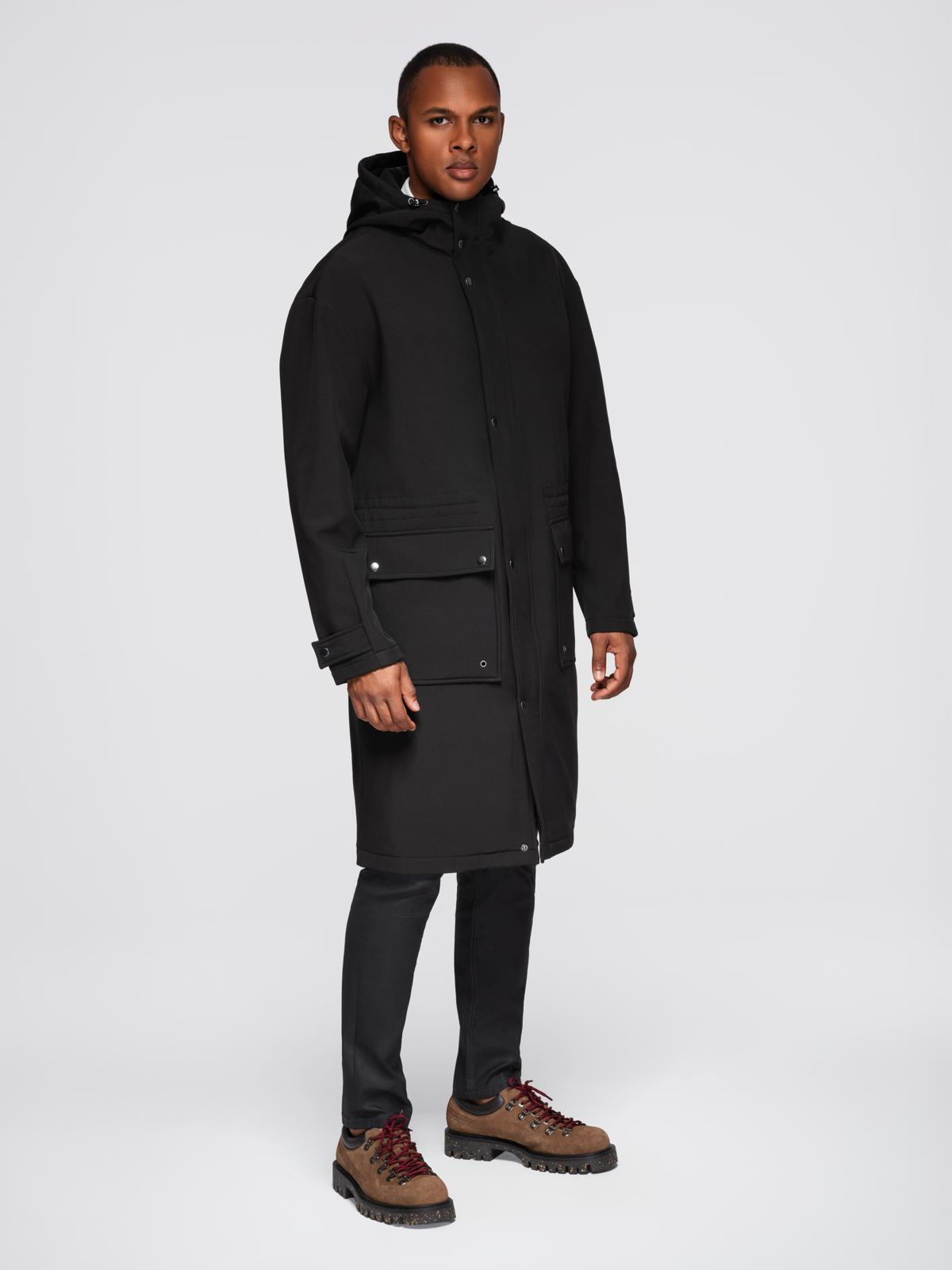 Ombre Men&#039;s parka coat with fleece lining and waist adjustment - black