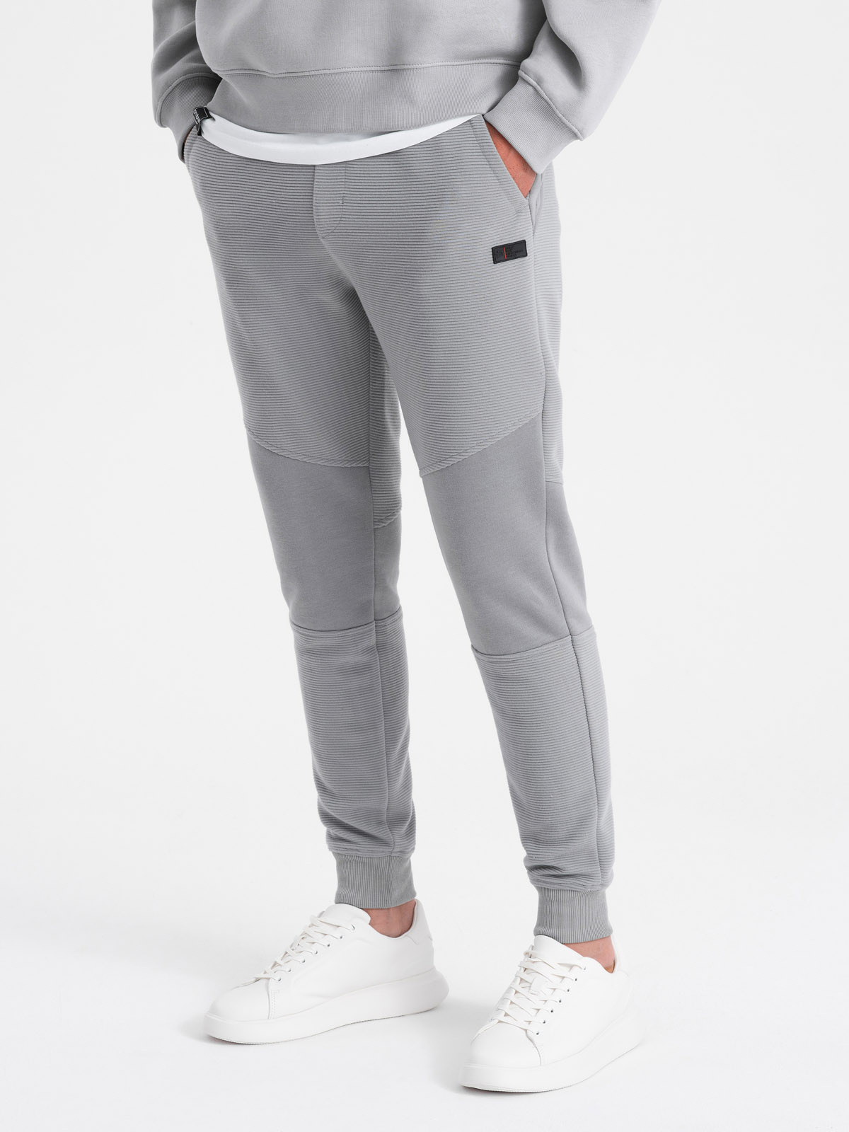 Ombre Men's sweatpants with ottoman fabric inserts - gray