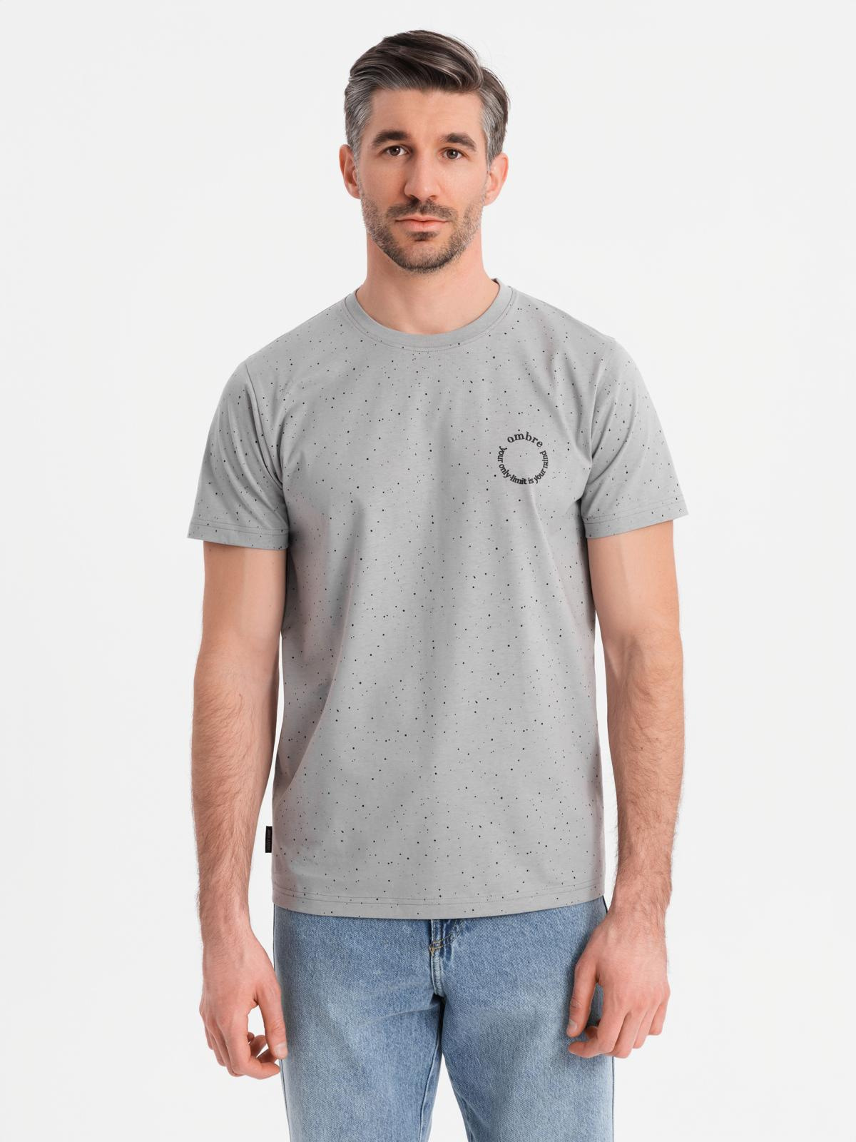 Ombre Men's printed cotton T-shirt with round neckline - light grey