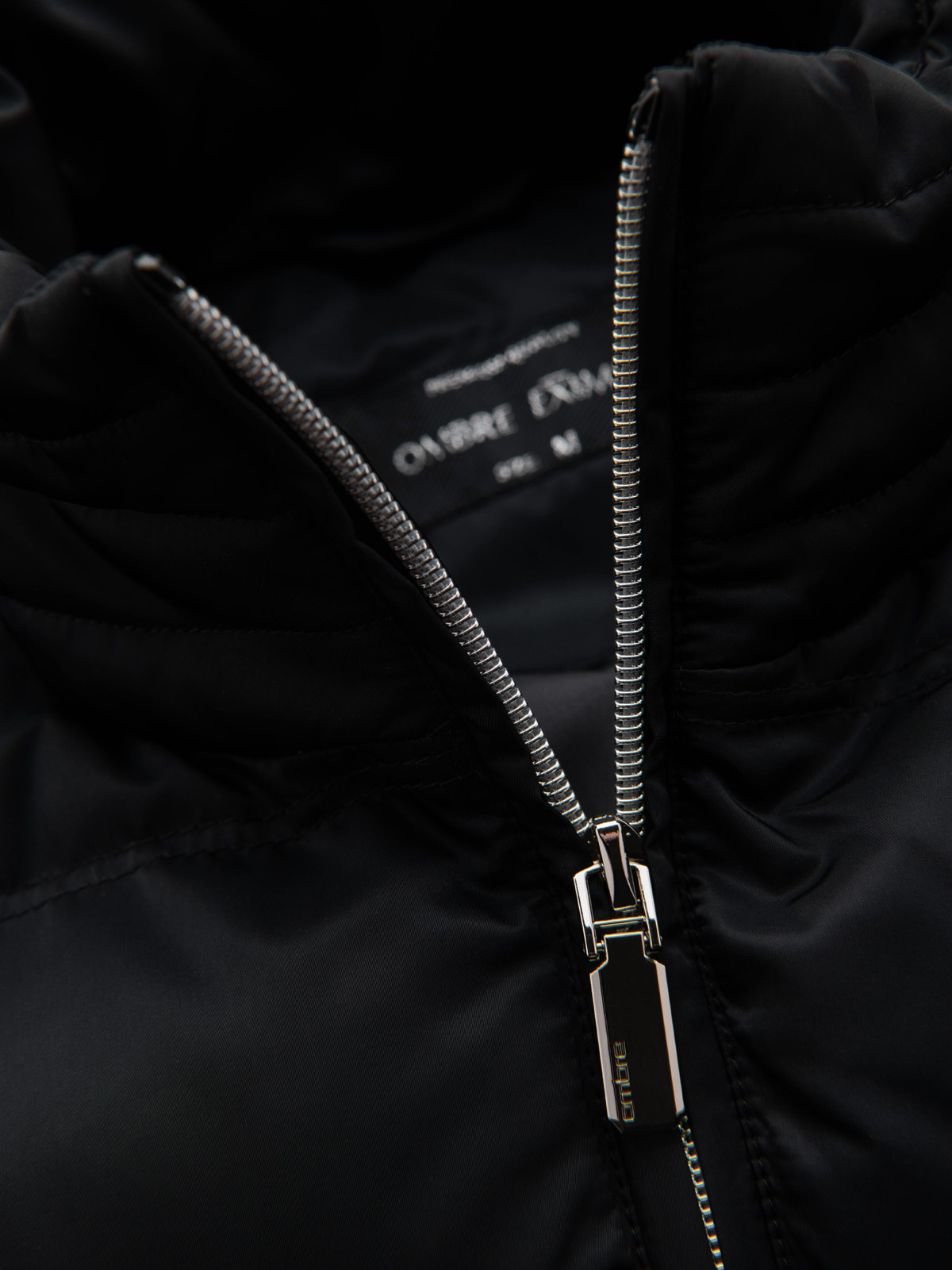 Ombre Men&#039;s quilted jacket with gloss and stand-up collar - black