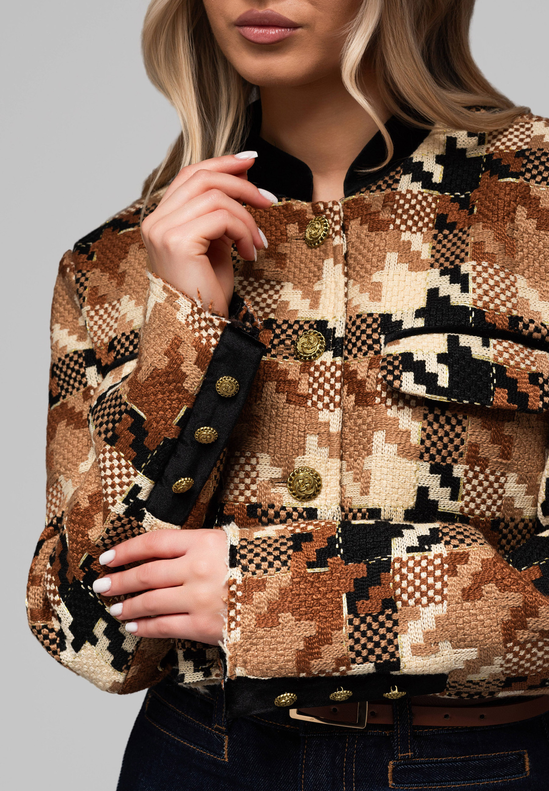 Edoti Women's short stand-up jacket with wool OW-BLZB-0103 v1