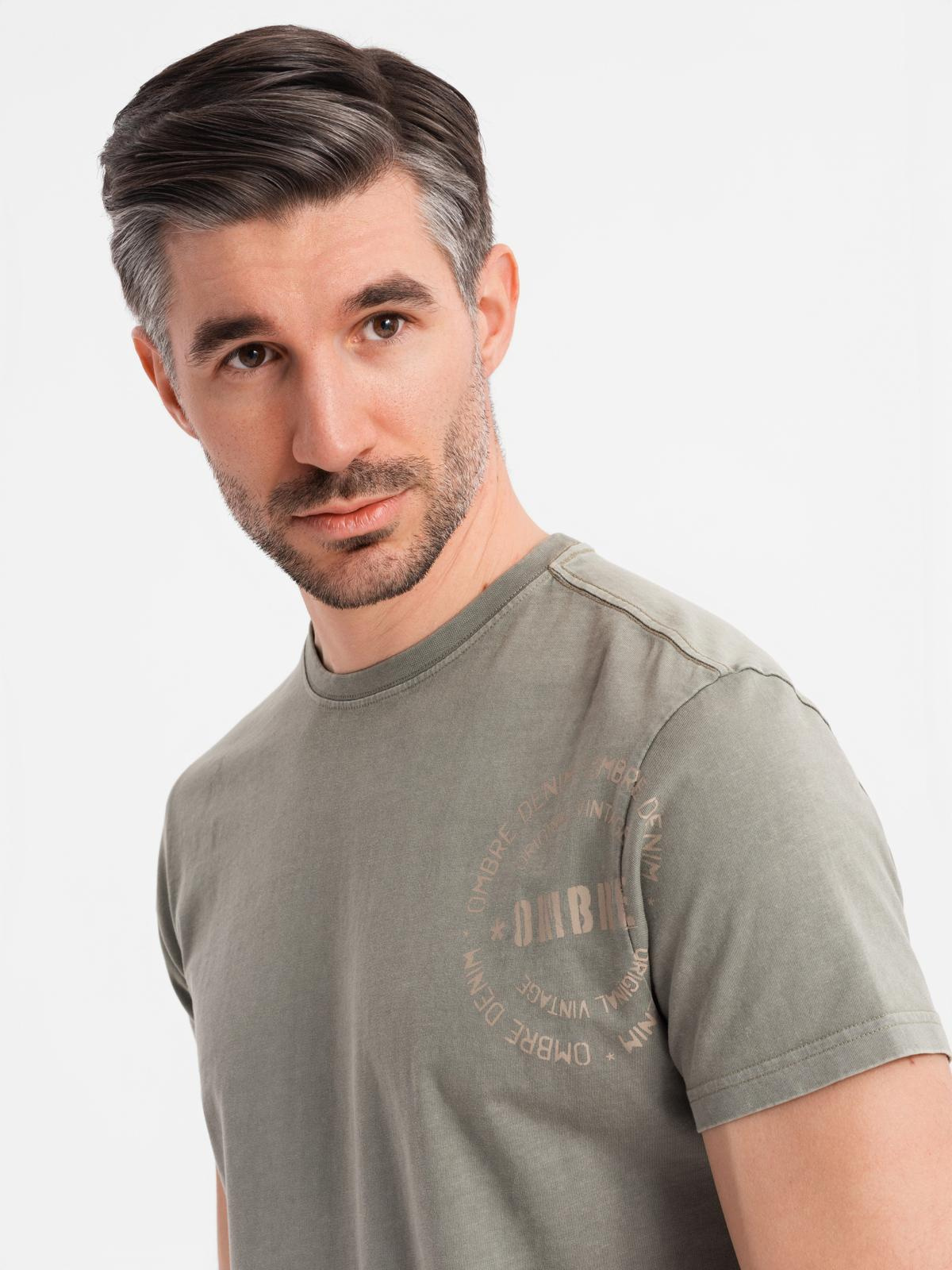 Ombre Men's military-style printed cotton T-shirt - light olive