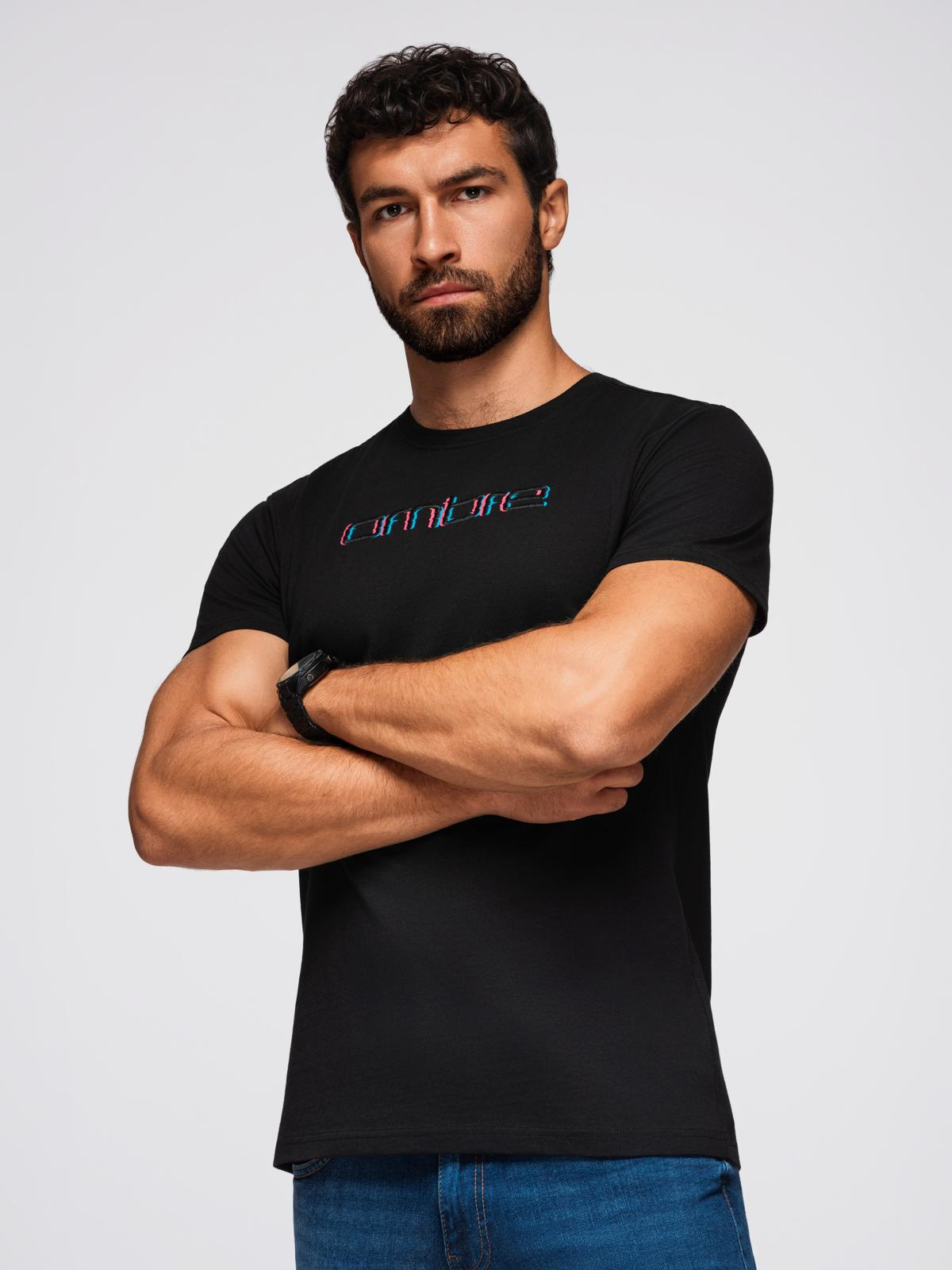 Ombre Men's t-shirt with embroidery on chest - black