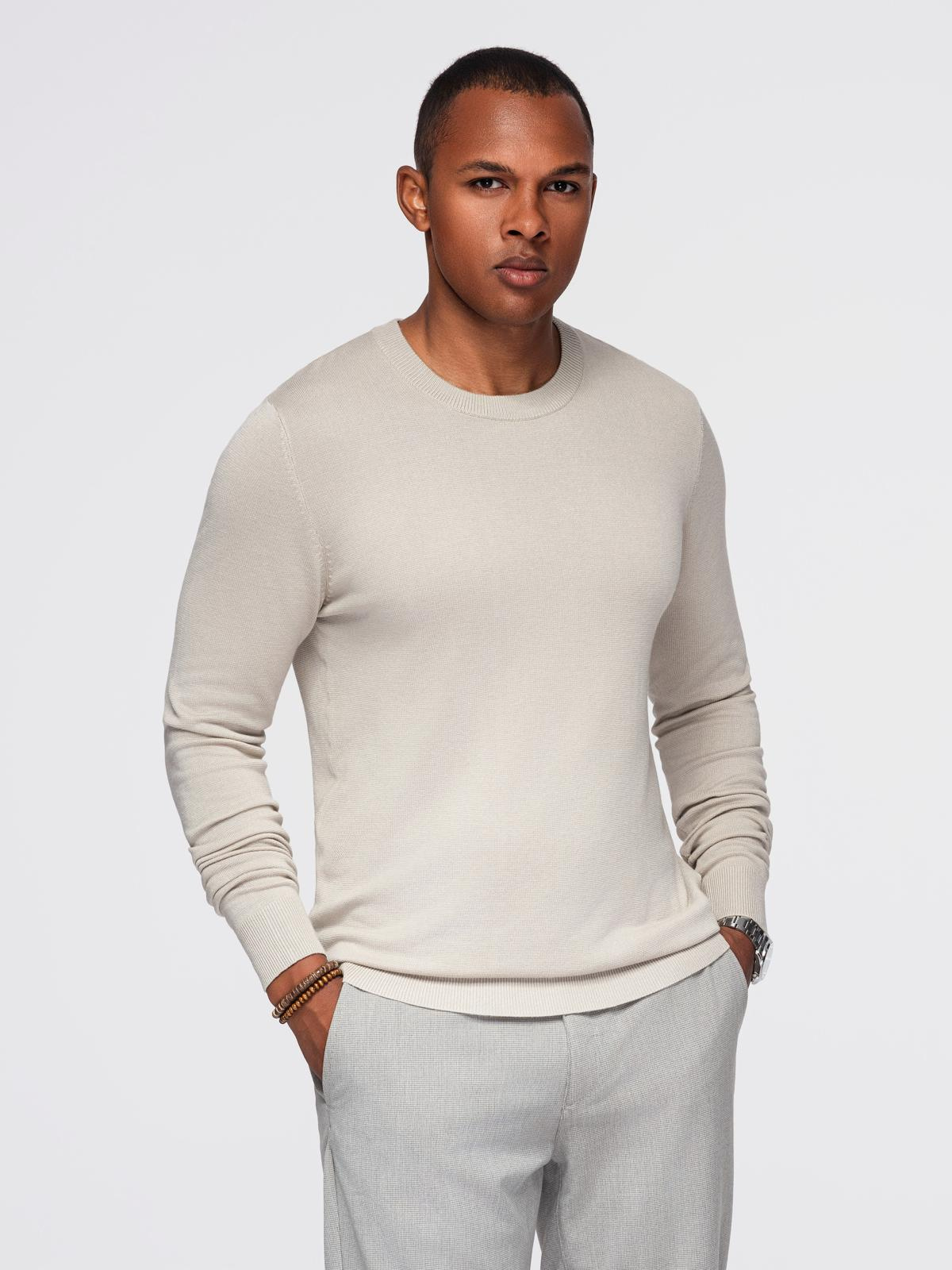 Ombre Mens sweater with round neckline in stretch knit with classic weave - beige