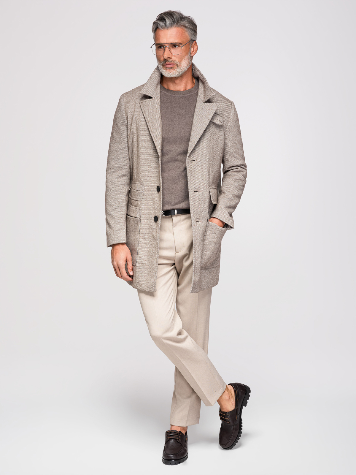 Ombre Single-breasted patterned men's coat with pockets - ash