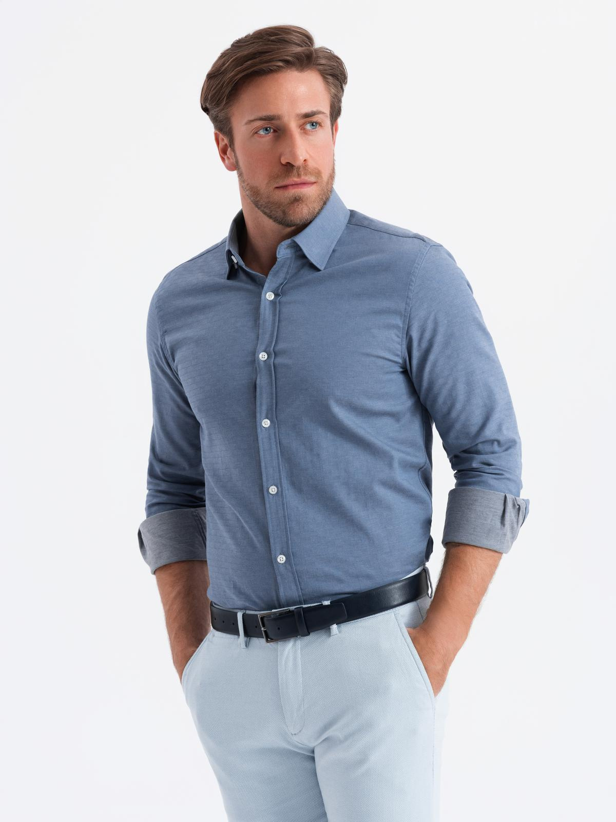 Ombre Men&#039;s SLIM FIT shirt in decorative fabric - blue