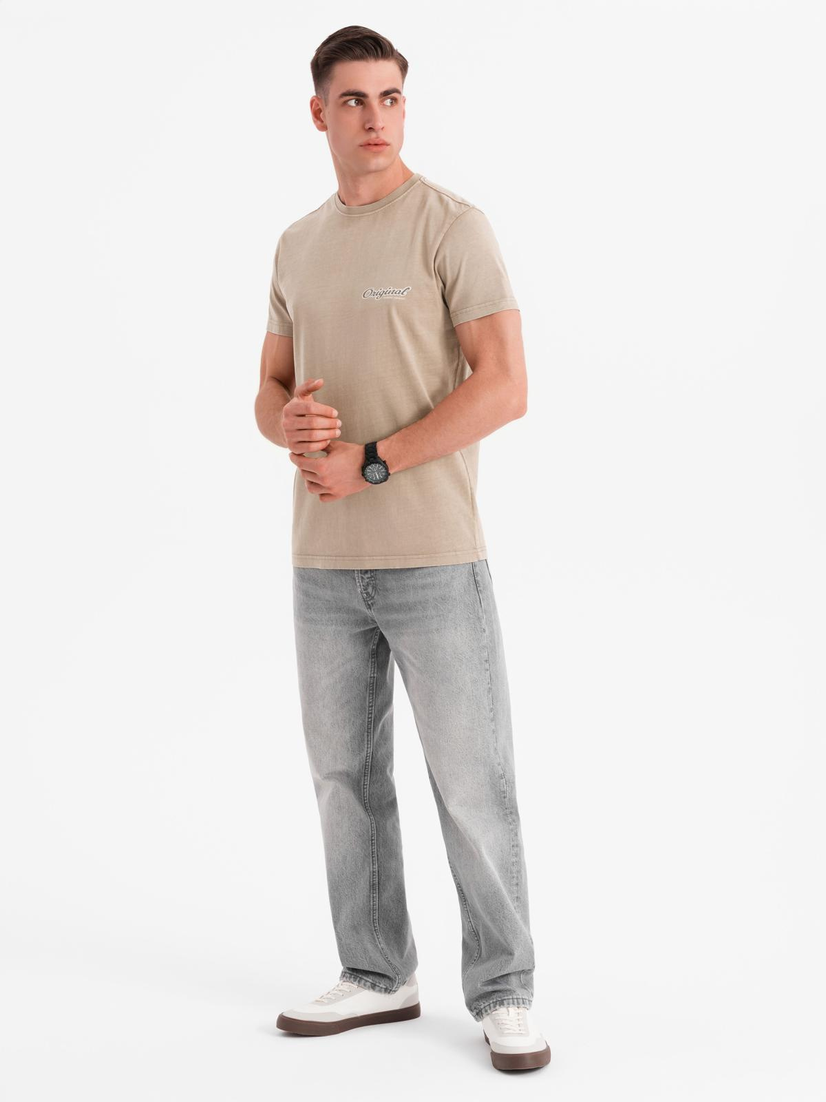 Ombre Cotton T-shirt with print on chest and back - dark beige