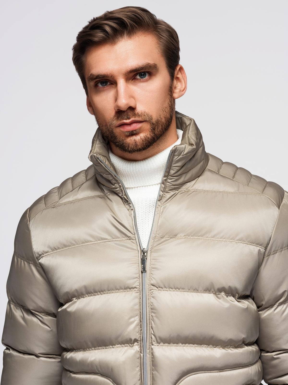 Ombre Men&#039;s quilted jacket with gloss and stand-up collar - light grey