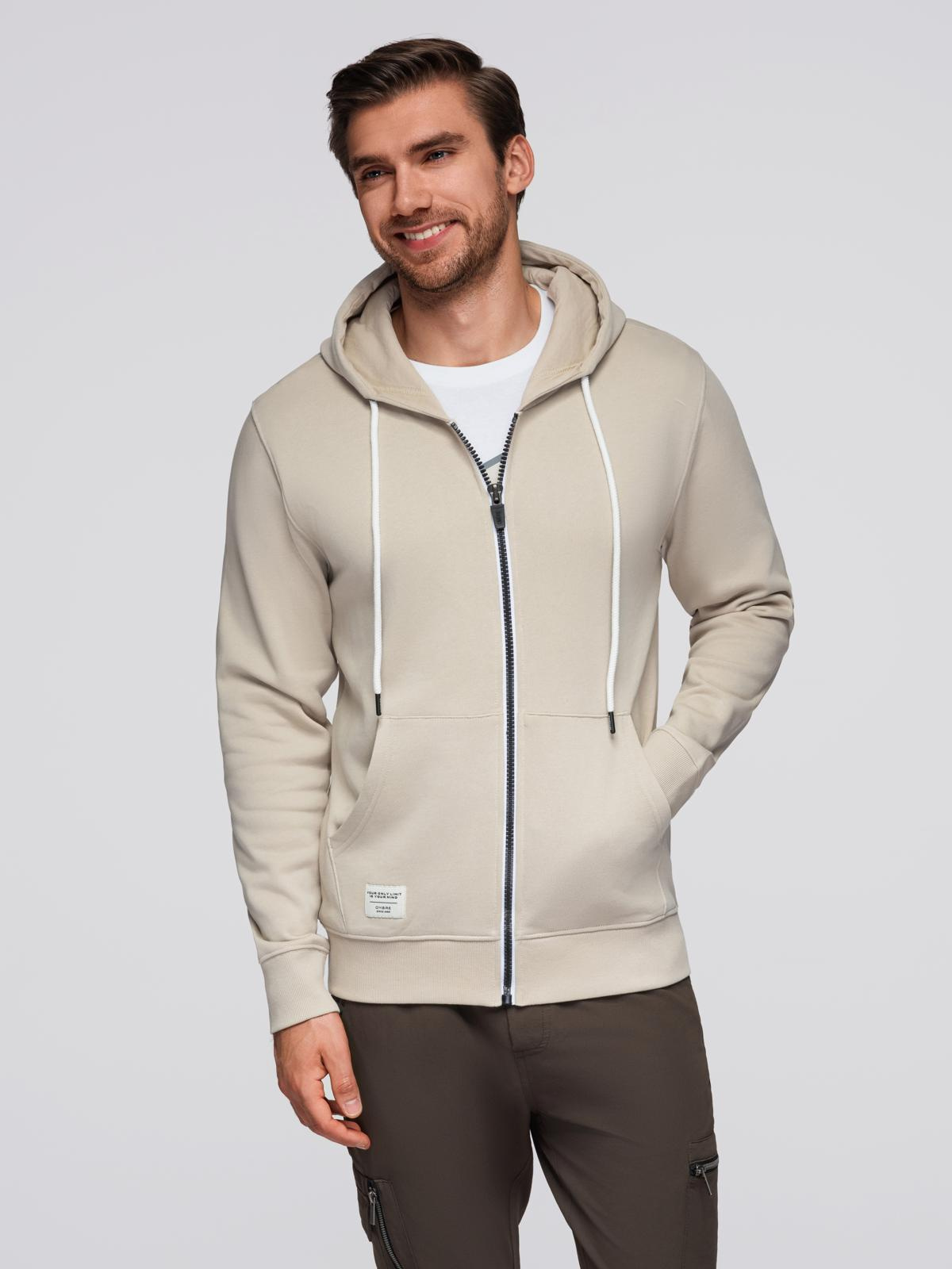 Ombre BASIC men&#039;s unbuttoned hooded sweatshirt - light beige