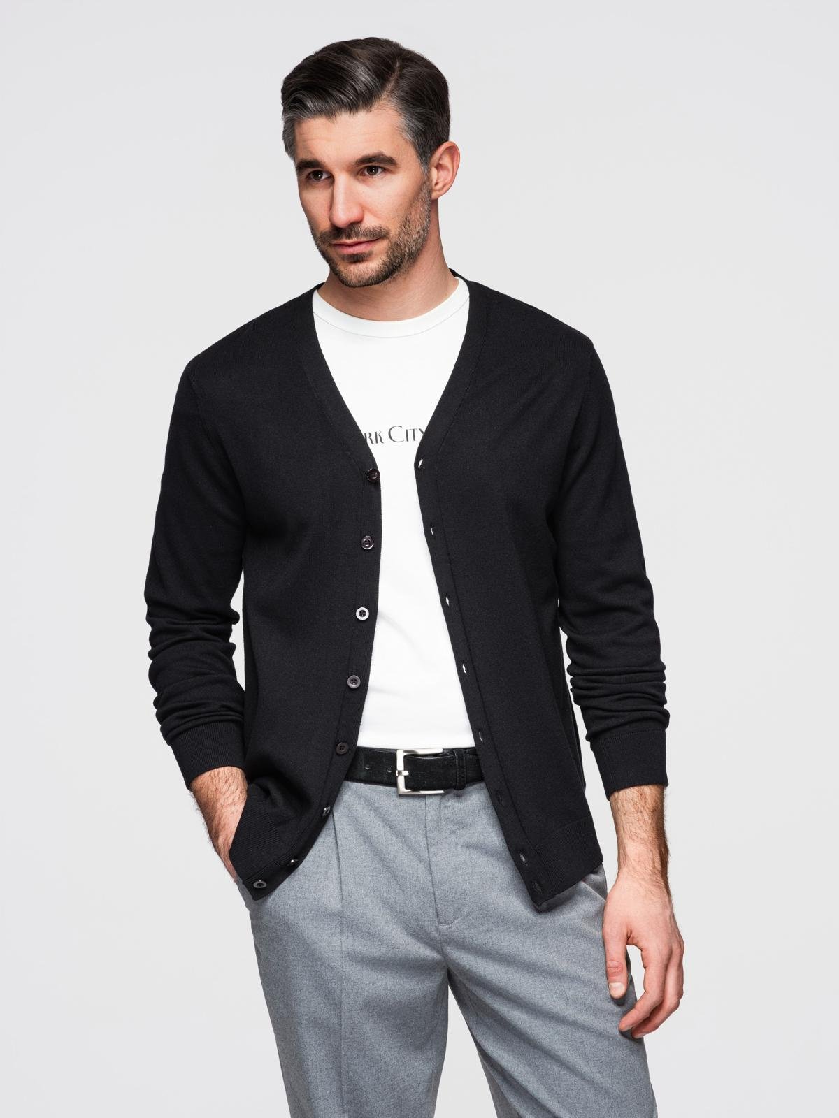 Ombre Monochrome knitted men's viscose cardigan - black