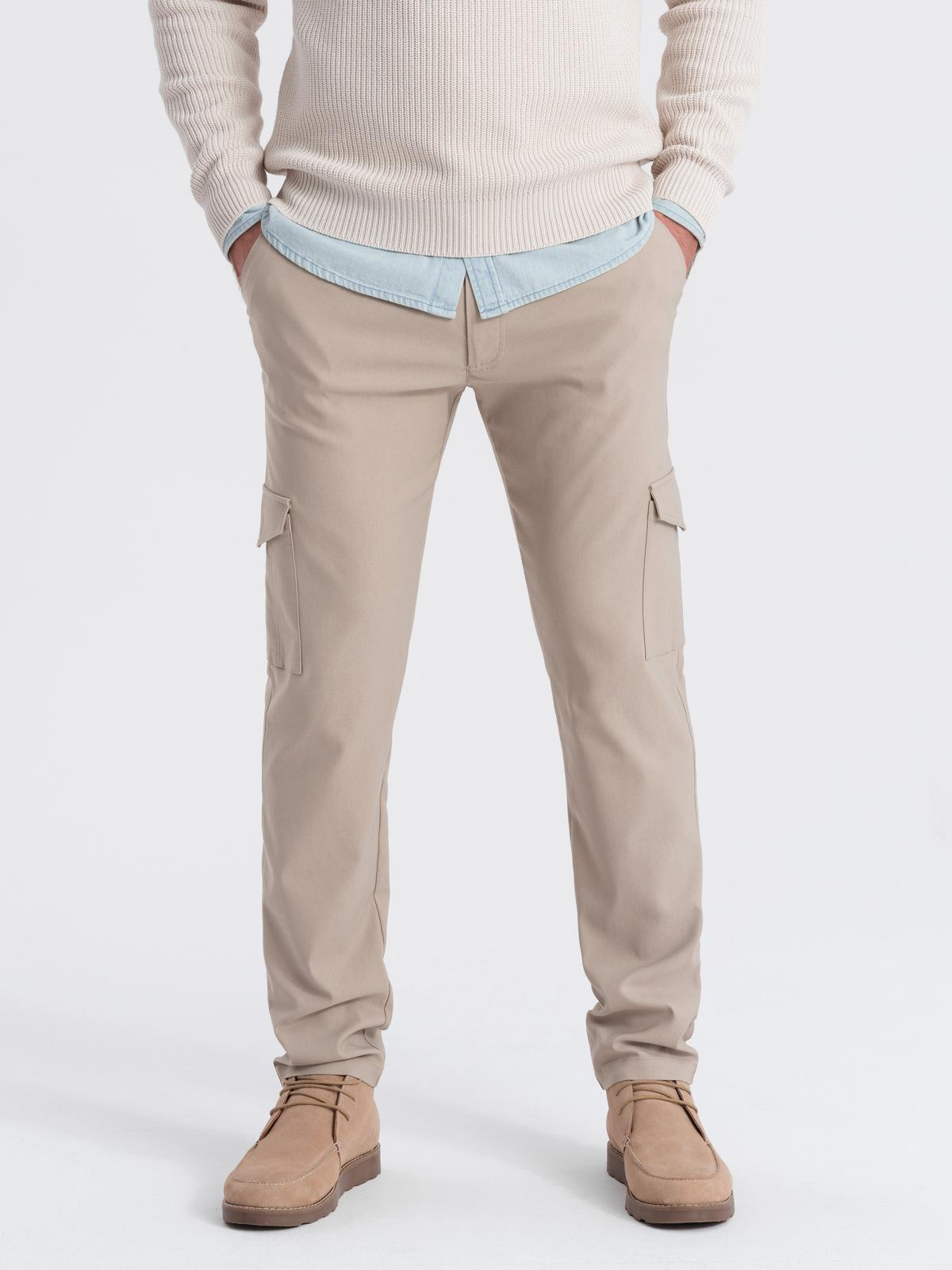 Ombre Men's REGULAR fabric pants with cargo pockets - beige