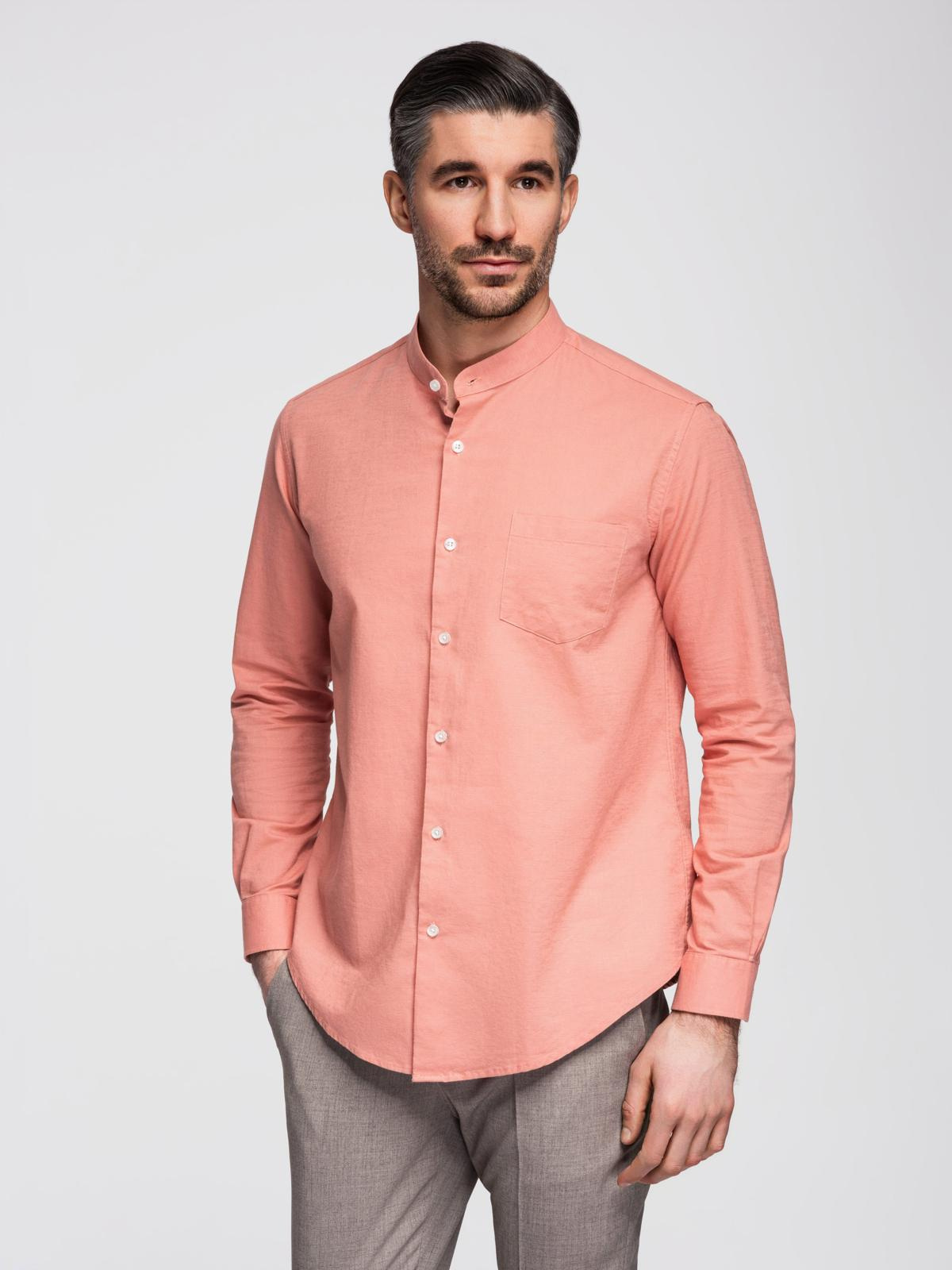 Ombre Men's linen shirt with collar and pocket REGULAR FIT - peach