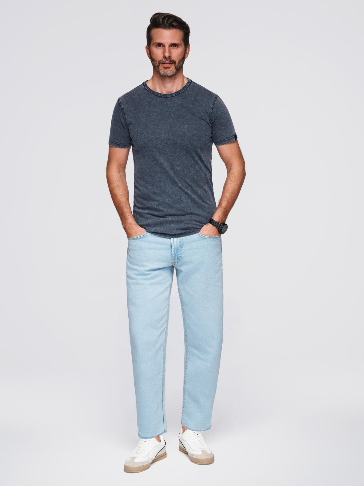 Ombre Men's t-shirt with wash effect - navy blue