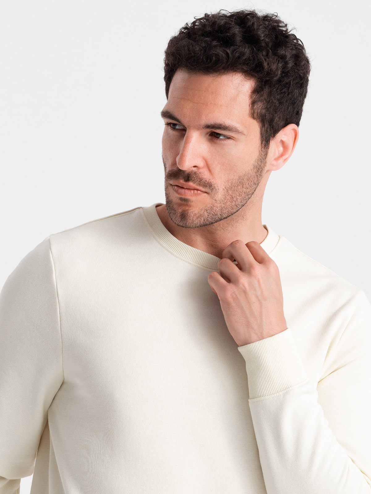 Ombre BASIC Men's Non-stretch Cotton Sweatshirt - Cream