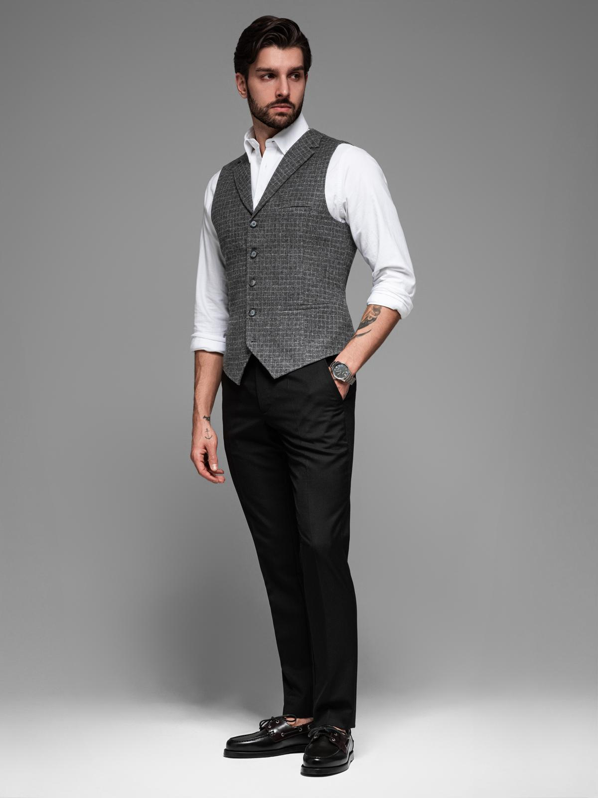 Ombre Elegant men&#039;s checkered vest with lapels - black