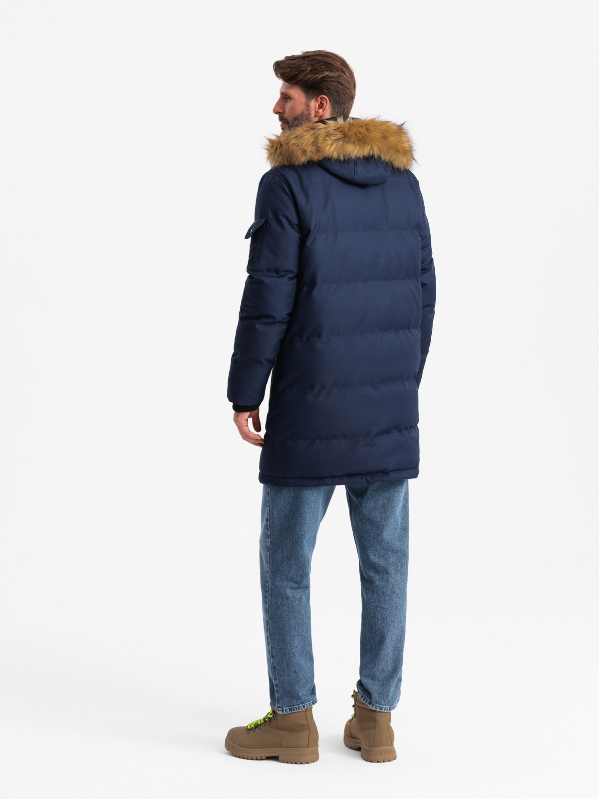 Ombre Men&#039;s long warm parka hooded jacket - navy blue