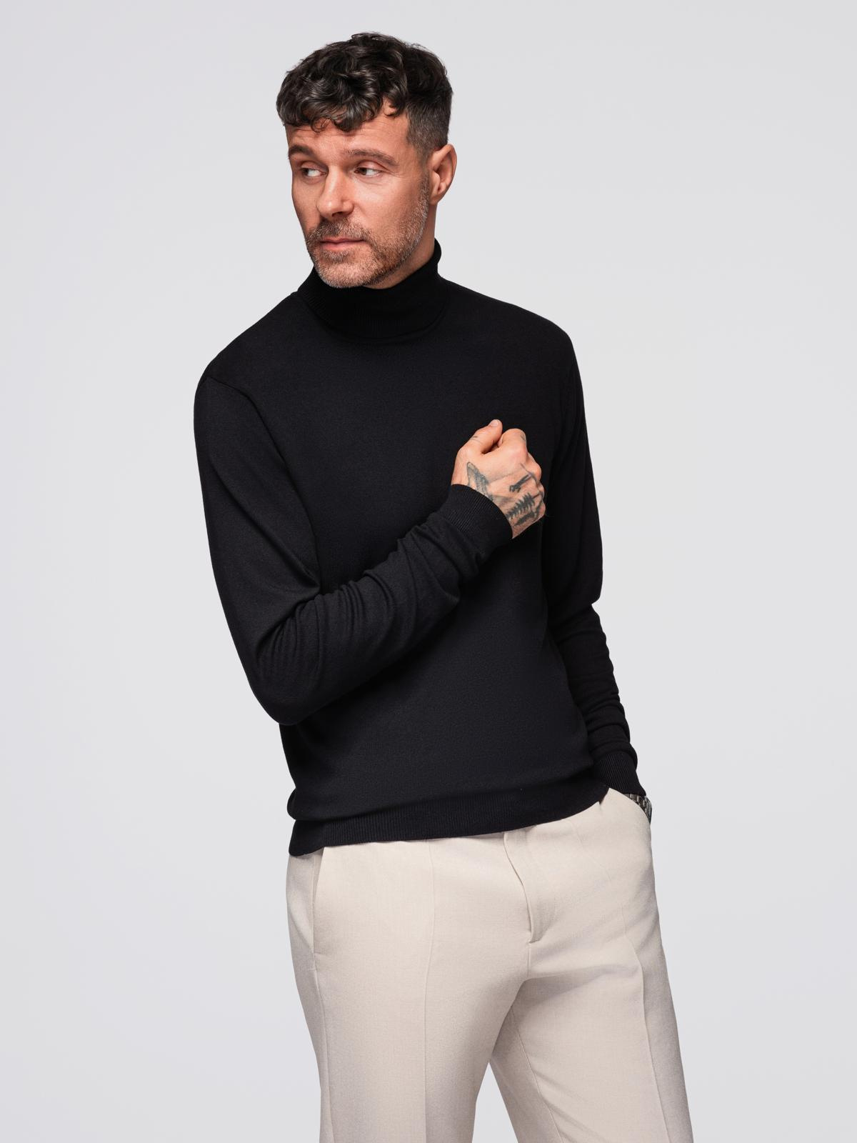 Ombre Men&#039;s knitted fitted turtleneck with viscose - black