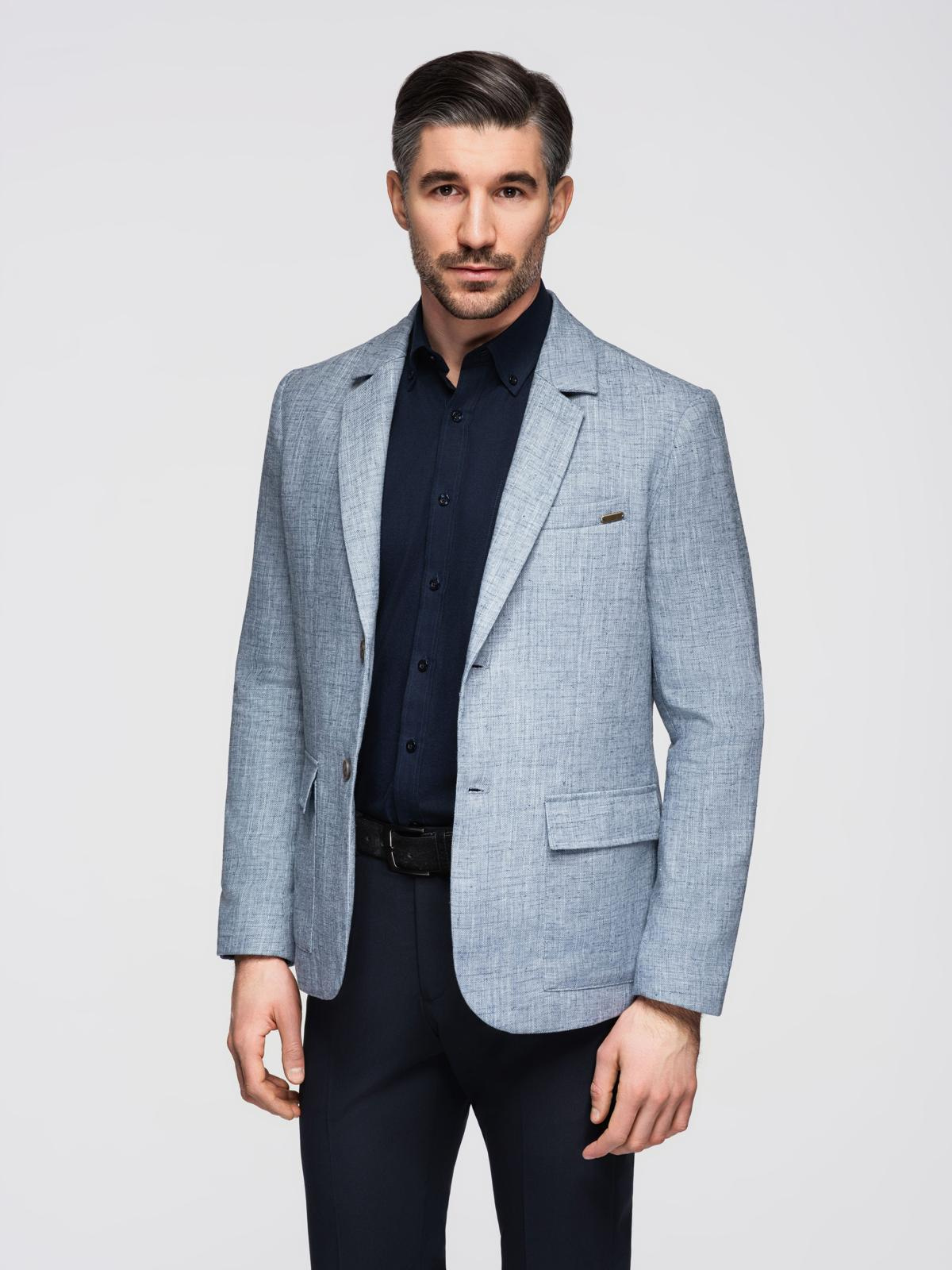 Ombre Men's REGULAR cut jacket with linen - light blue