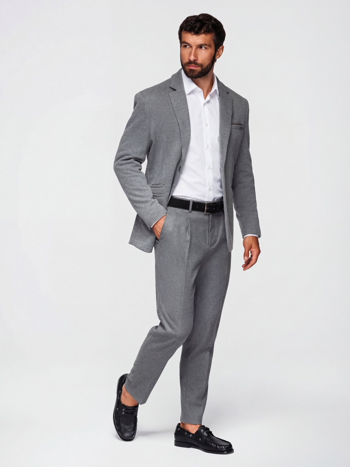 Ombre Men's knitted jacket with a fitted cut - light grey