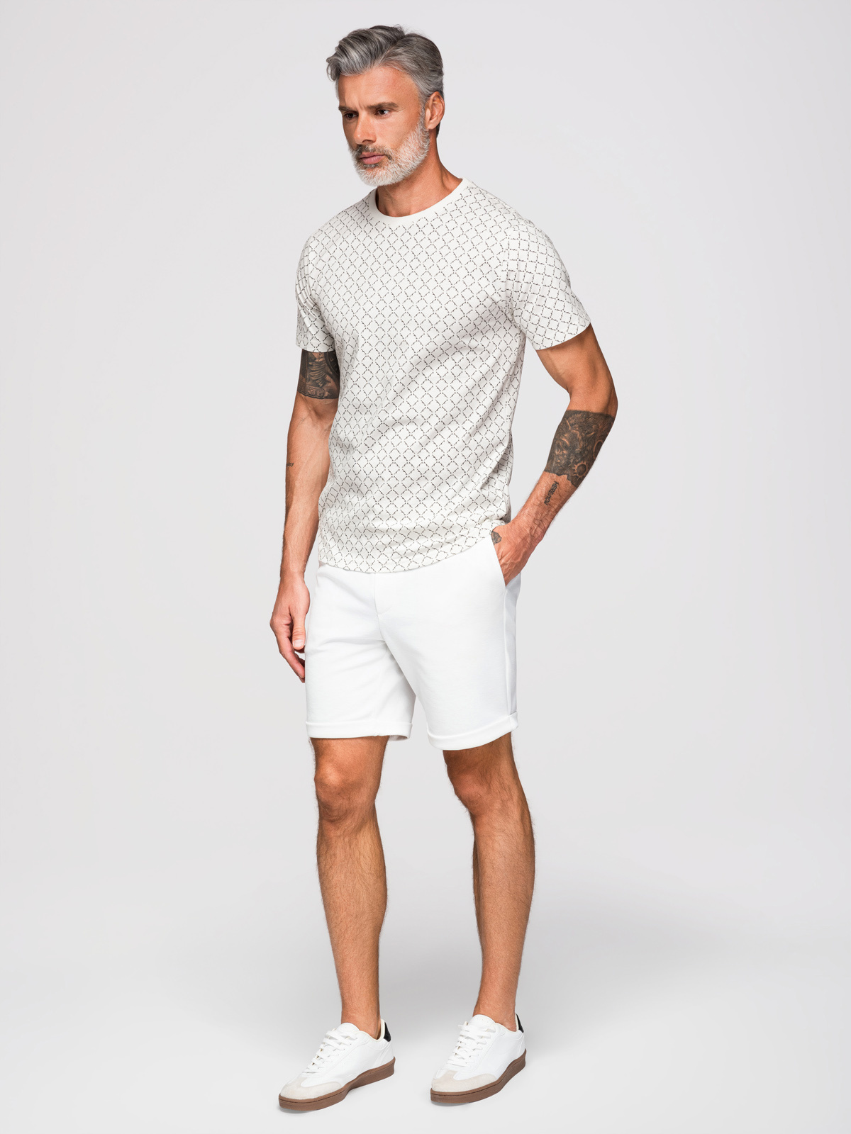 Ombre Men's full print knit shirt - white