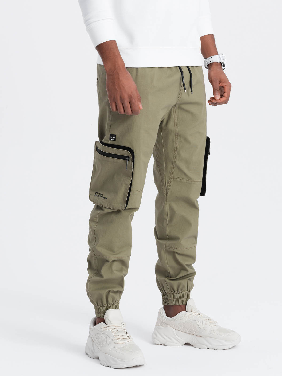 Ombre Men&#039;s JOGGER pants with zippered cargo pockets - light olive